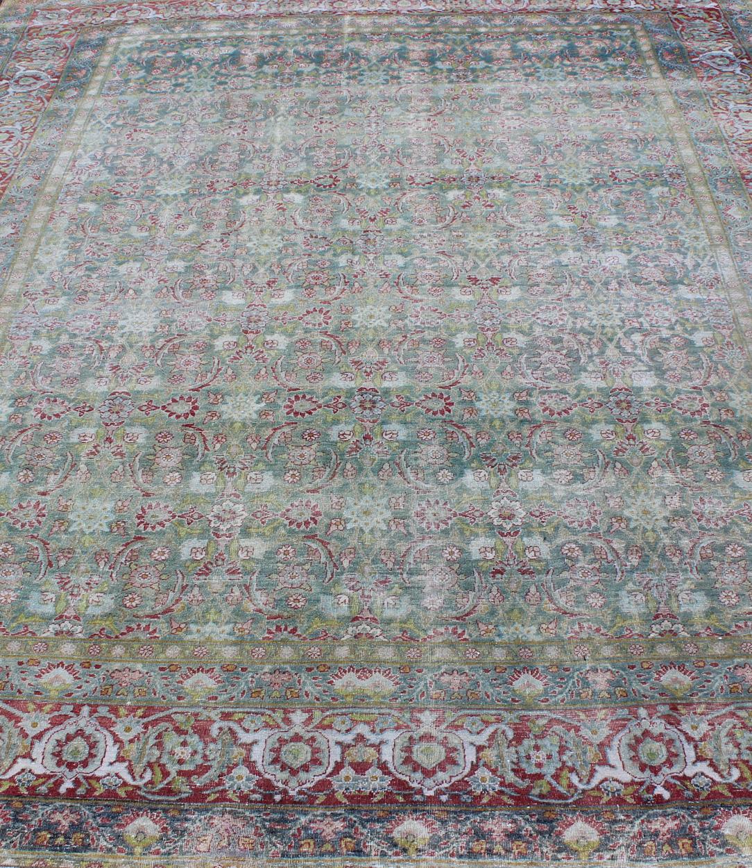 Antico tappeto persiano Kerman Lavar con motivi geometrici di foglie e fiori Herati in vendita 4