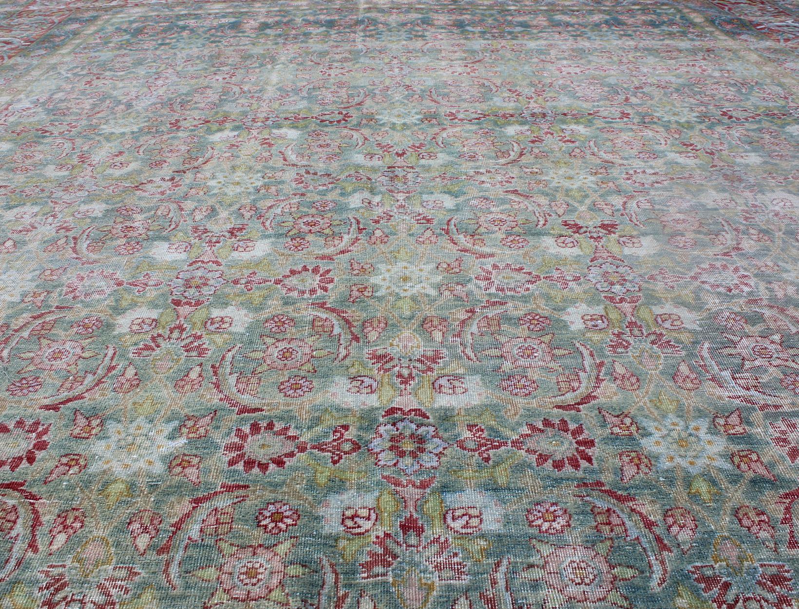 Antique Persian Kerman Lavar Rug with Geometric Leaf and Flower Herati Motifs For Sale 6