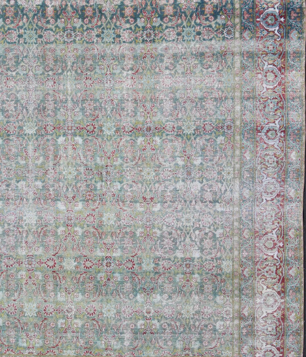 20th Century Antique Persian Kerman Lavar Rug with Geometric Leaf and Flower Herati Motifs For Sale