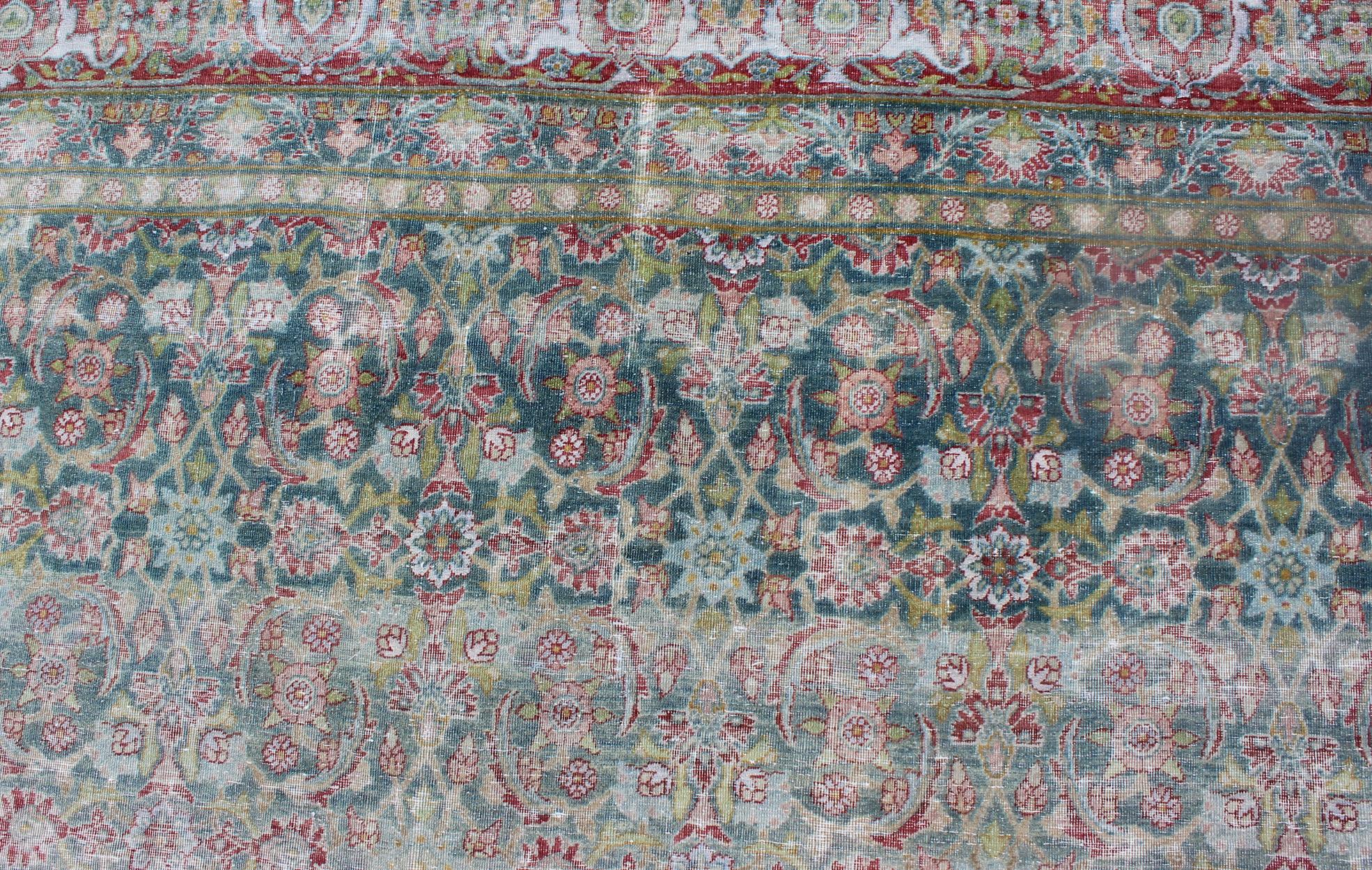 Antique Persian Kerman Lavar Rug with Geometric Leaf and Flower Herati Motifs For Sale 2