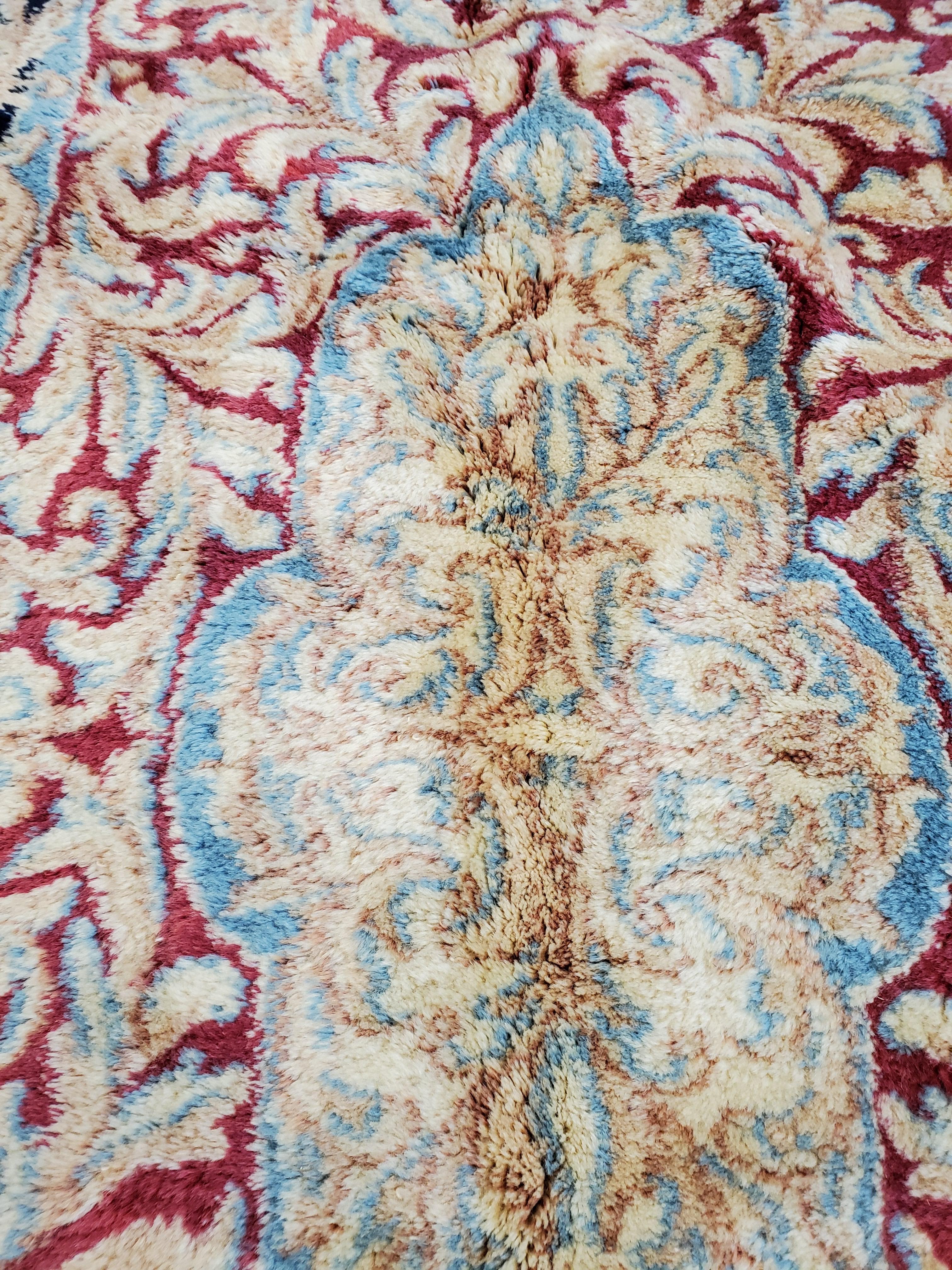 Antique Persian Kerman Oriental Carpet, Handmade Rug Navy, Ivory, Red, Soft Gold For Sale 3