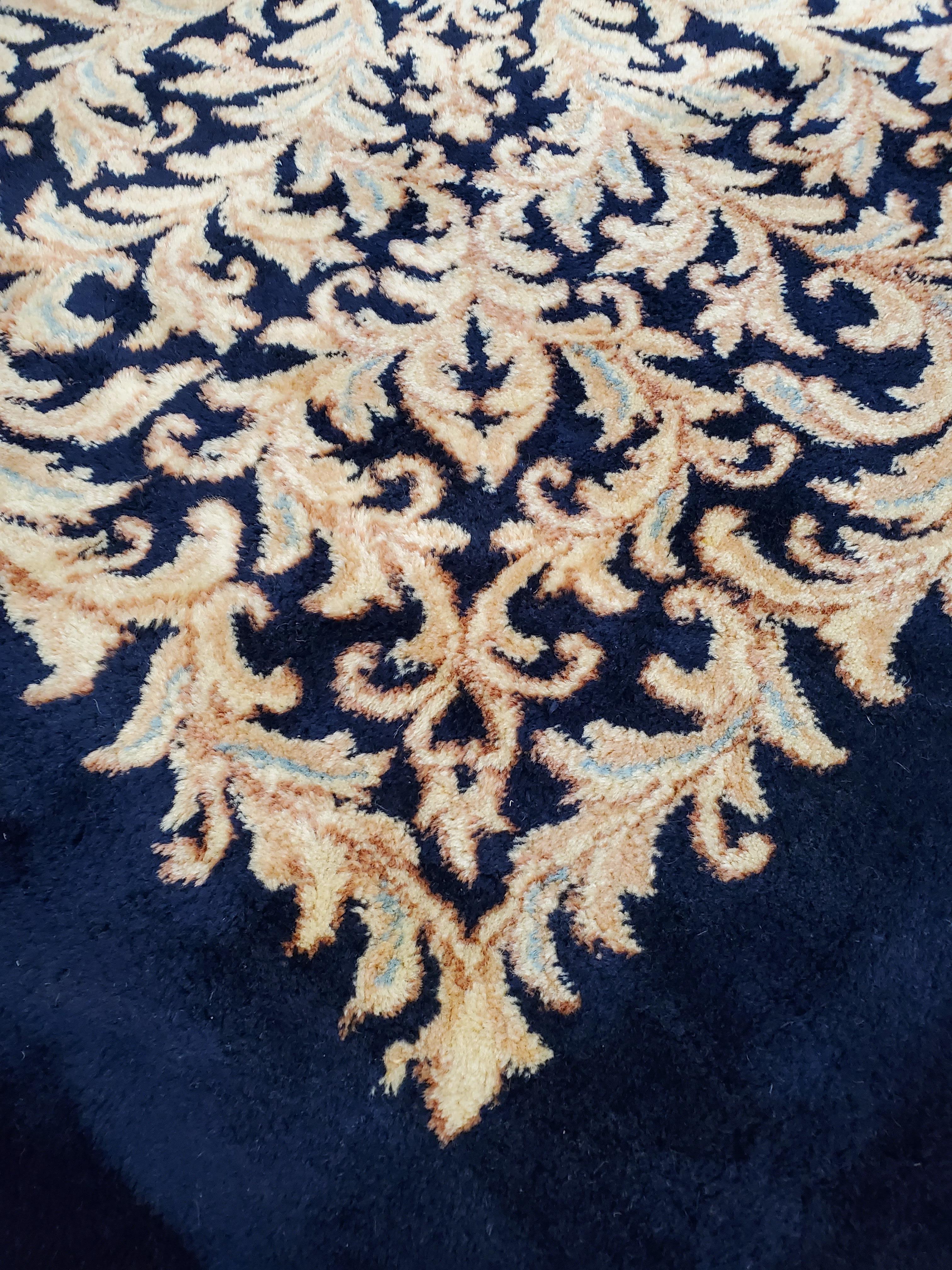 Antique Persian Kerman Oriental Carpet, Handmade Rug Navy, Ivory, Red, Soft Gold For Sale 5