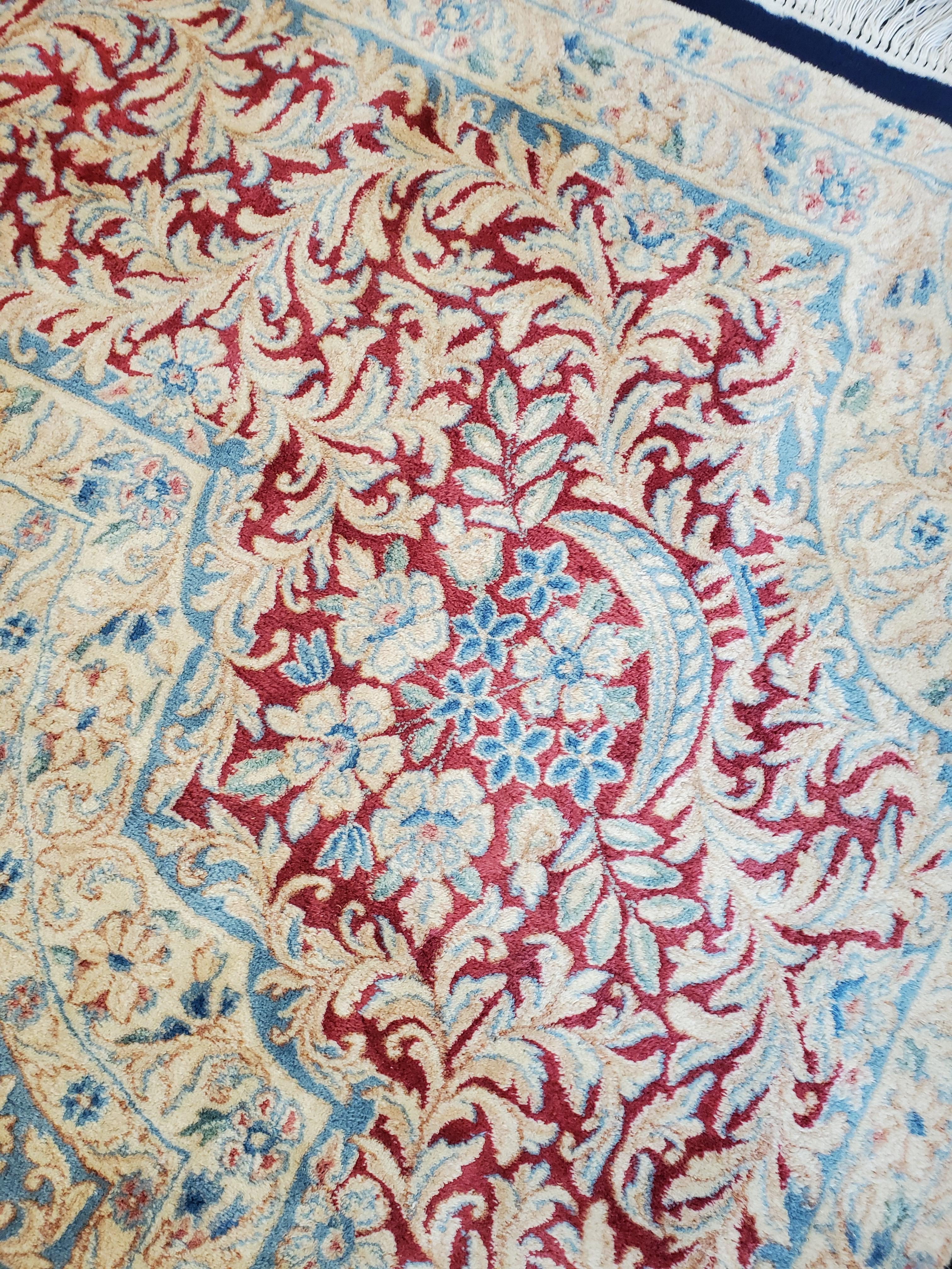 Antique Persian Kerman Oriental Carpet, Handmade Rug Navy, Ivory, Red, Soft Gold For Sale 7