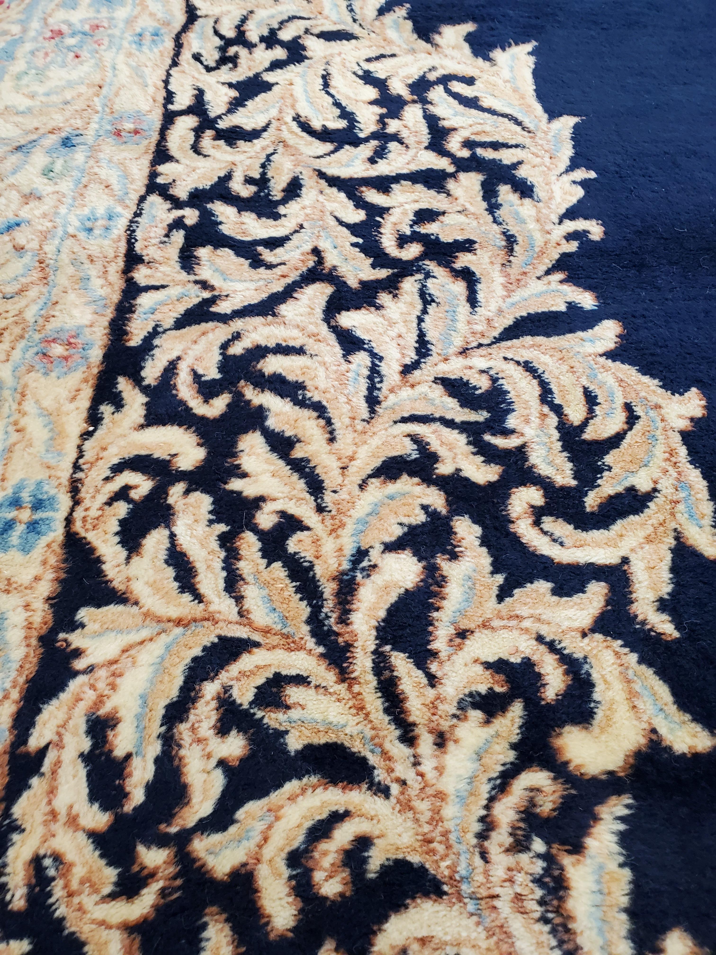 Antique Persian Kerman Oriental Carpet, Handmade Rug Navy, Ivory, Red, Soft Gold In Excellent Condition For Sale In Port Washington, NY