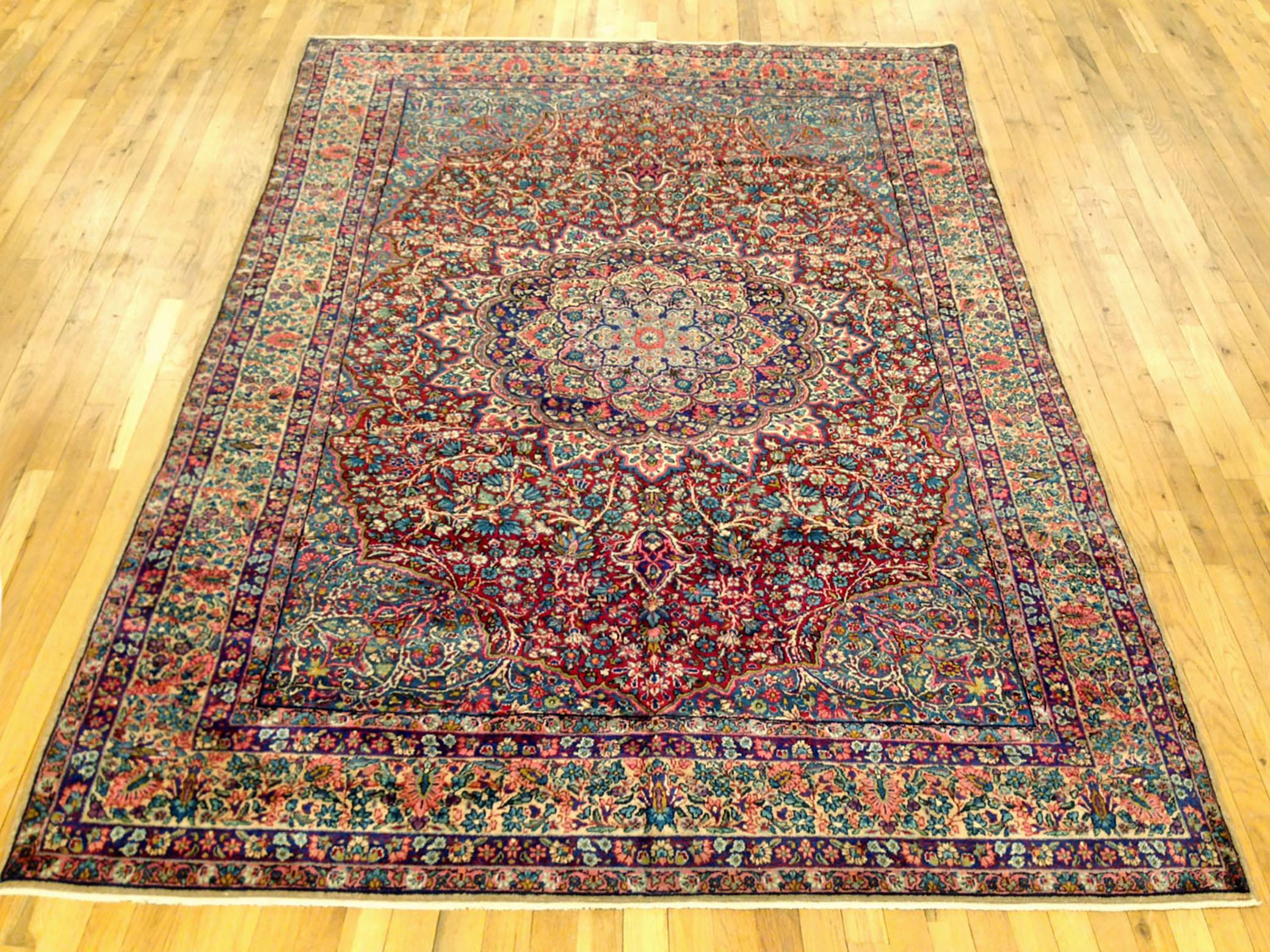 Antique Persian Kerman oriental carpet, size 8'9