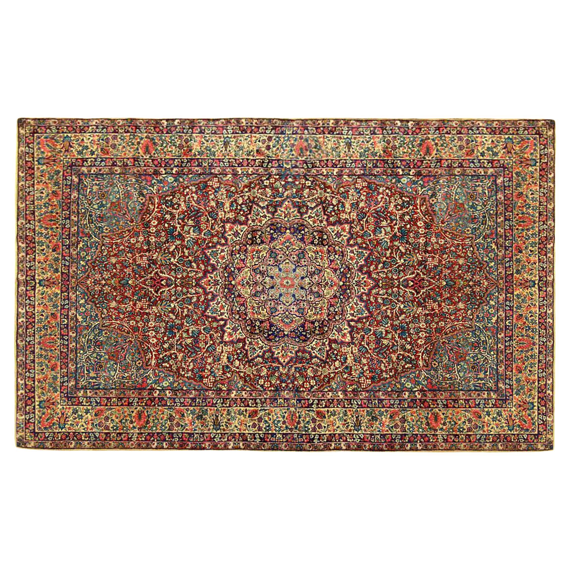 Antique Persian Kerman Oriental Rug, Room Size, with a Central Medallion For Sale