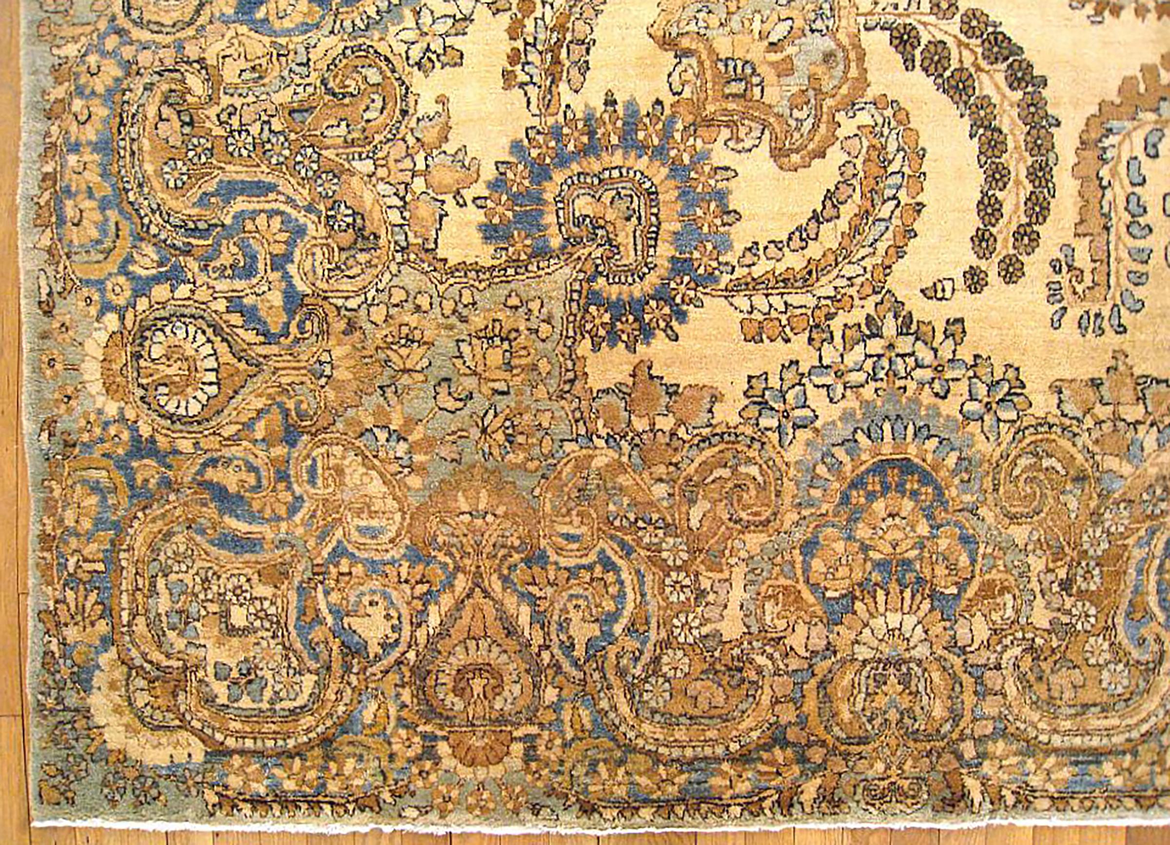 Hand-Knotted Antique Persian Kerman Oriental Rug, Room Size, with Symmetrical Design For Sale