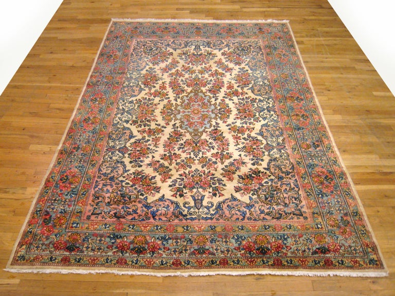 Antique Persian Kerman Oriental Rug, Runner Size, with a Central