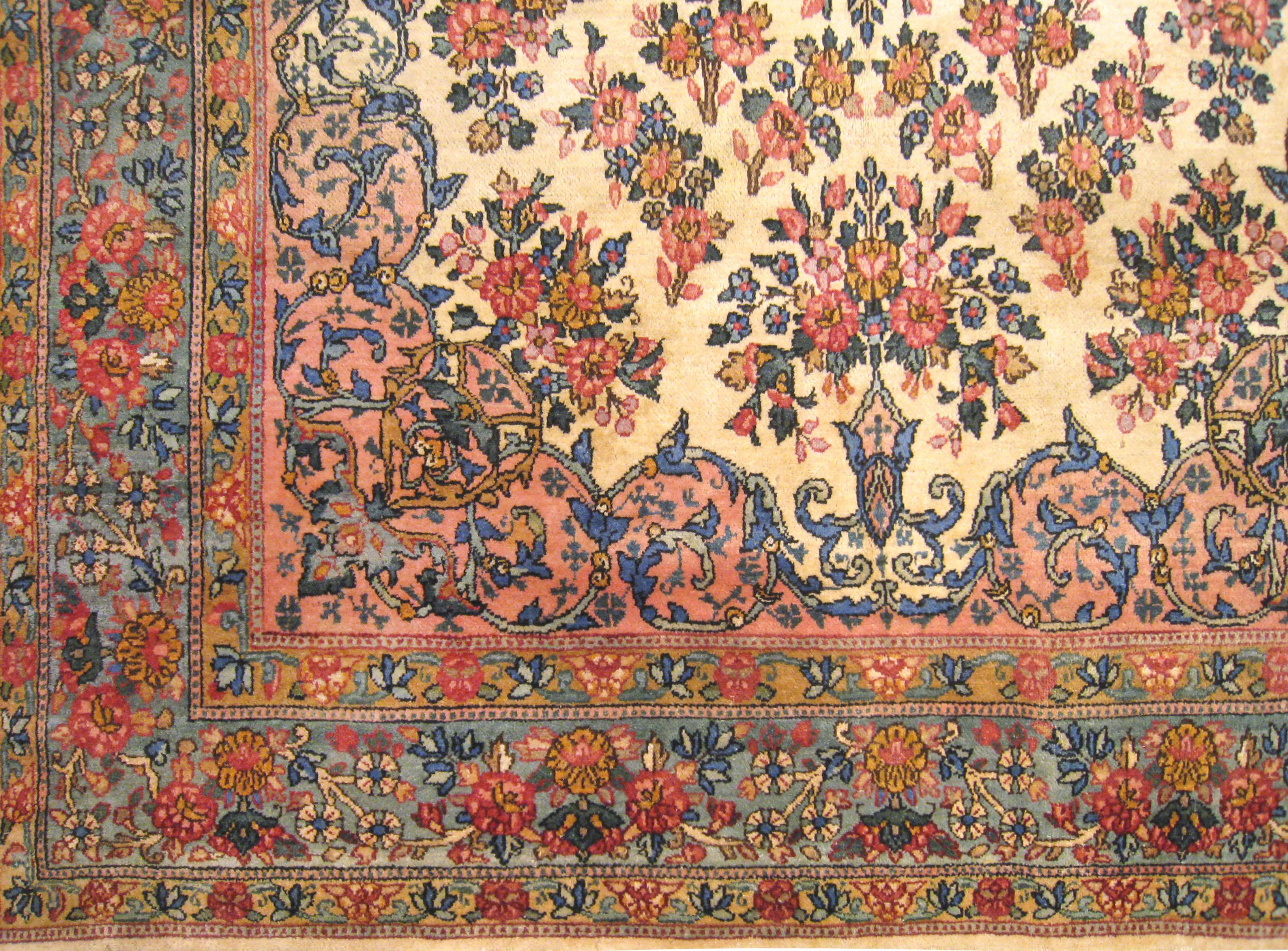 Hand-Knotted Antique Persian Kerman Oriental Rug, Room Size, with a Central Medallion For Sale