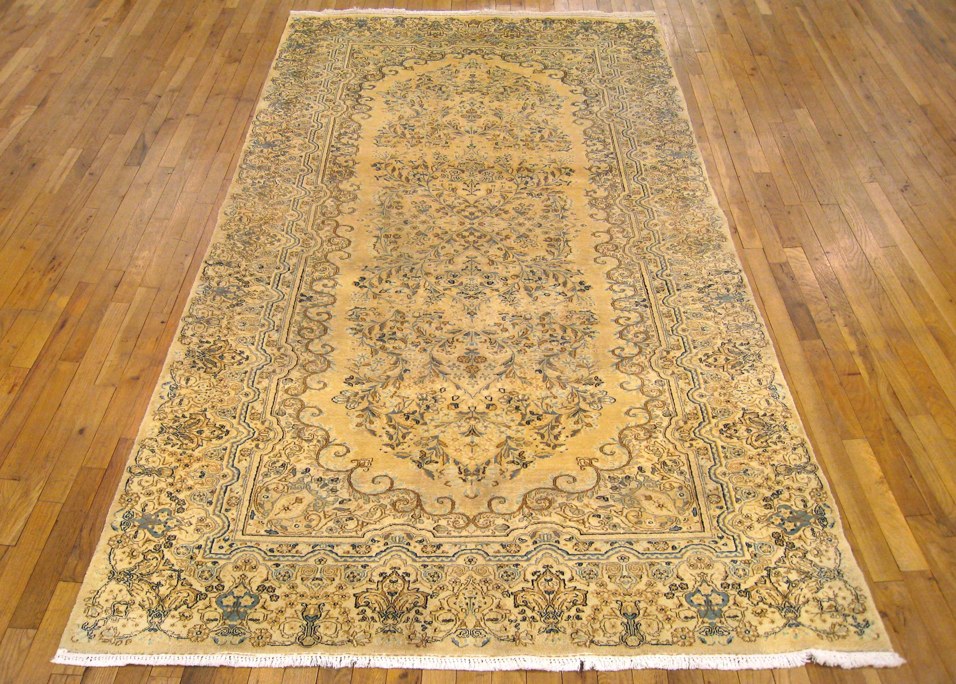 Hand-Knotted Antique Persian Kerman Oriental Rug, Runner Size, with Floral Elements For Sale