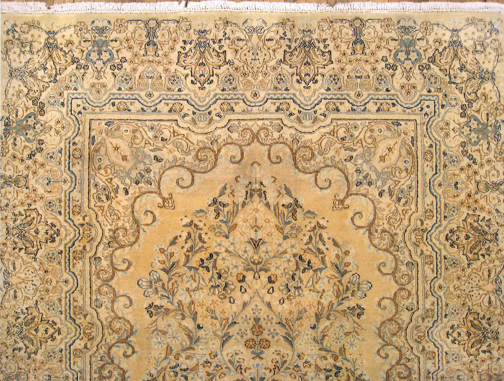 Wool Antique Persian Kerman Oriental Rug, Runner Size, with Floral Elements For Sale