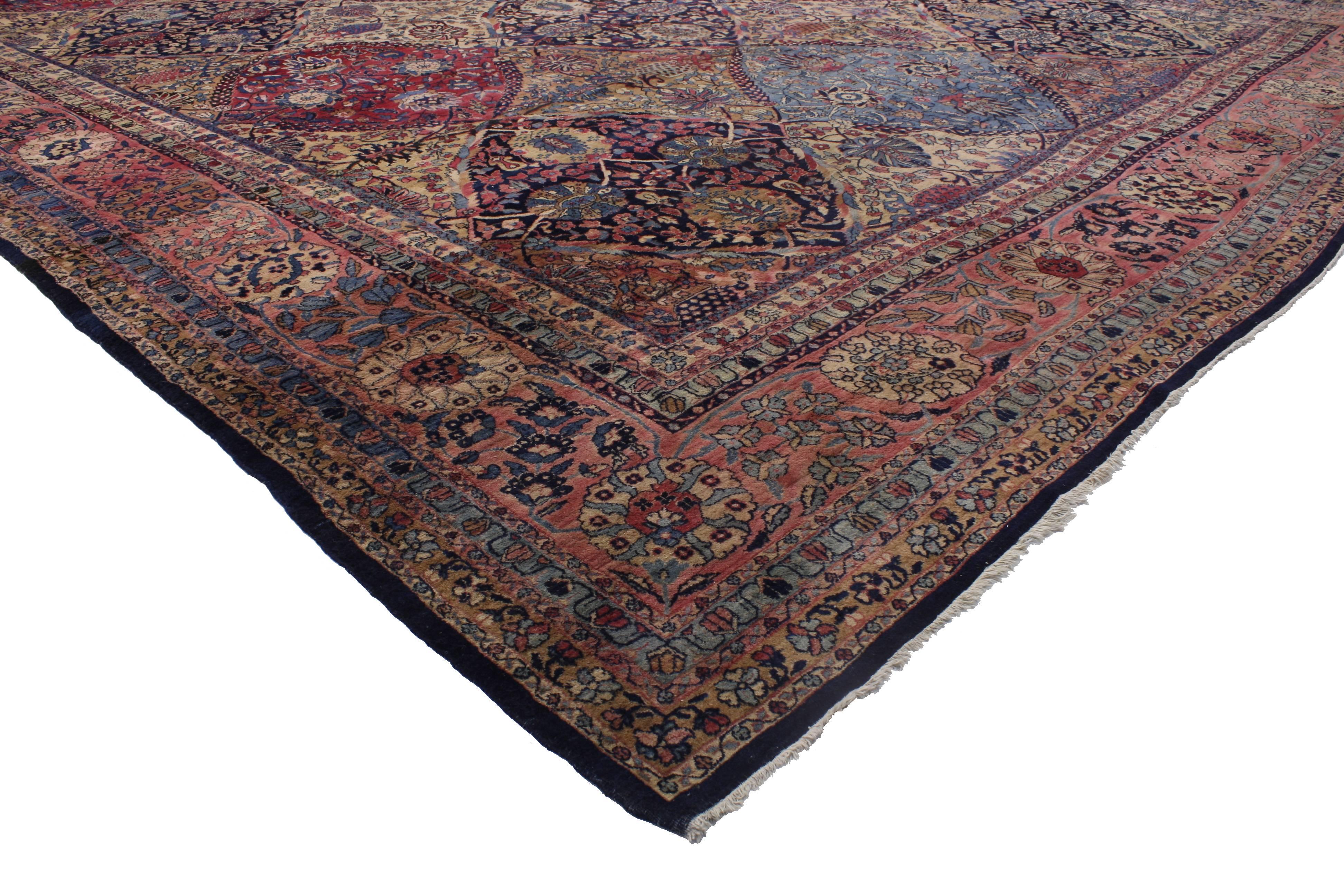 Hand-Knotted Oversized Antique Persian Kerman Rug, Hotel Lobby Size Carpet For Sale
