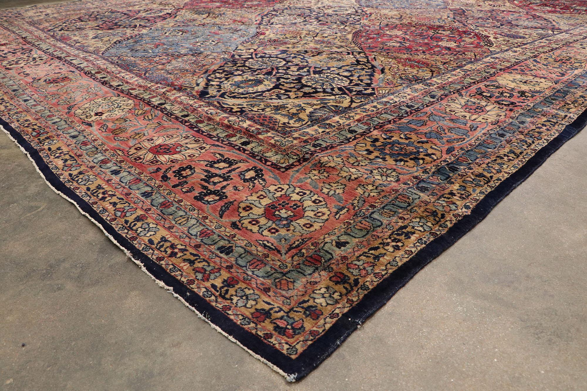 Wool Oversized Antique Persian Kerman Rug, Hotel Lobby Size Carpet For Sale