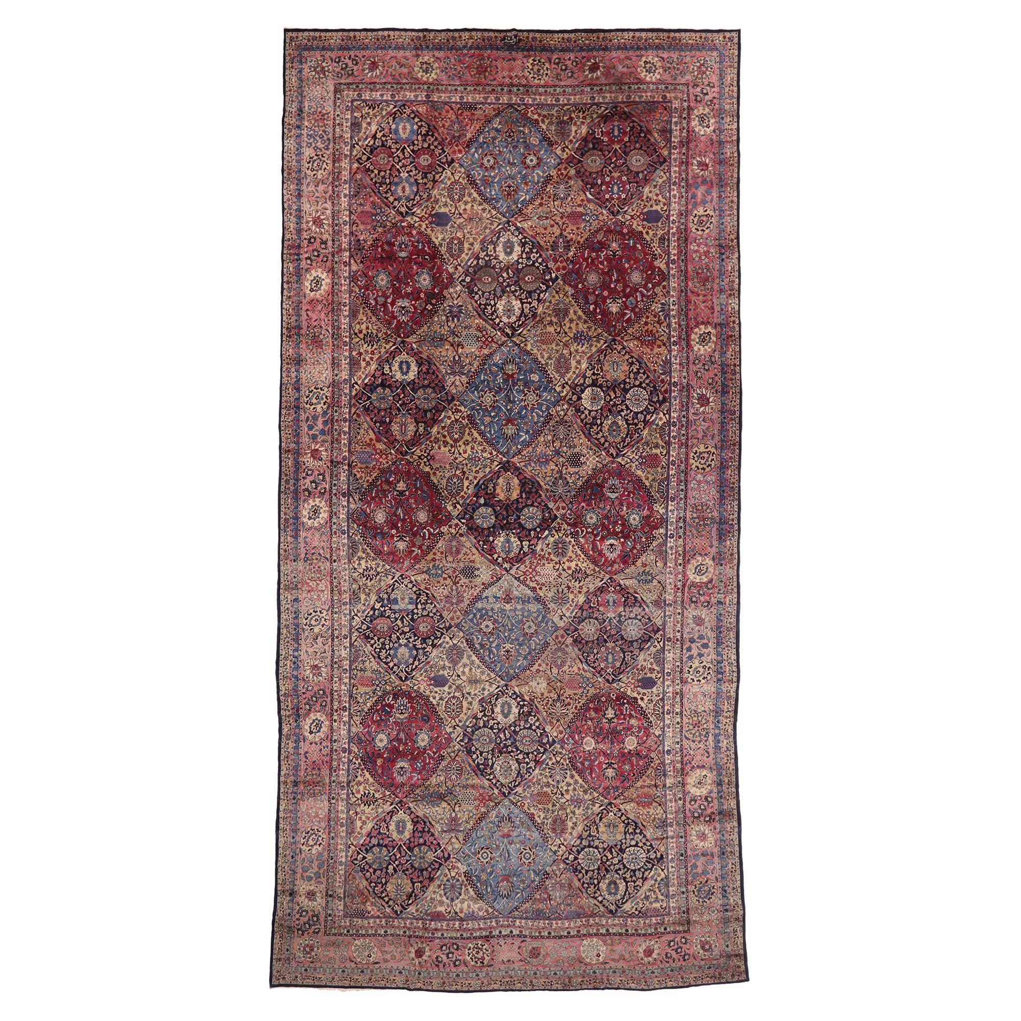 Tapis persan ancien surdimensionné, tapis de style hôtelier Kerman