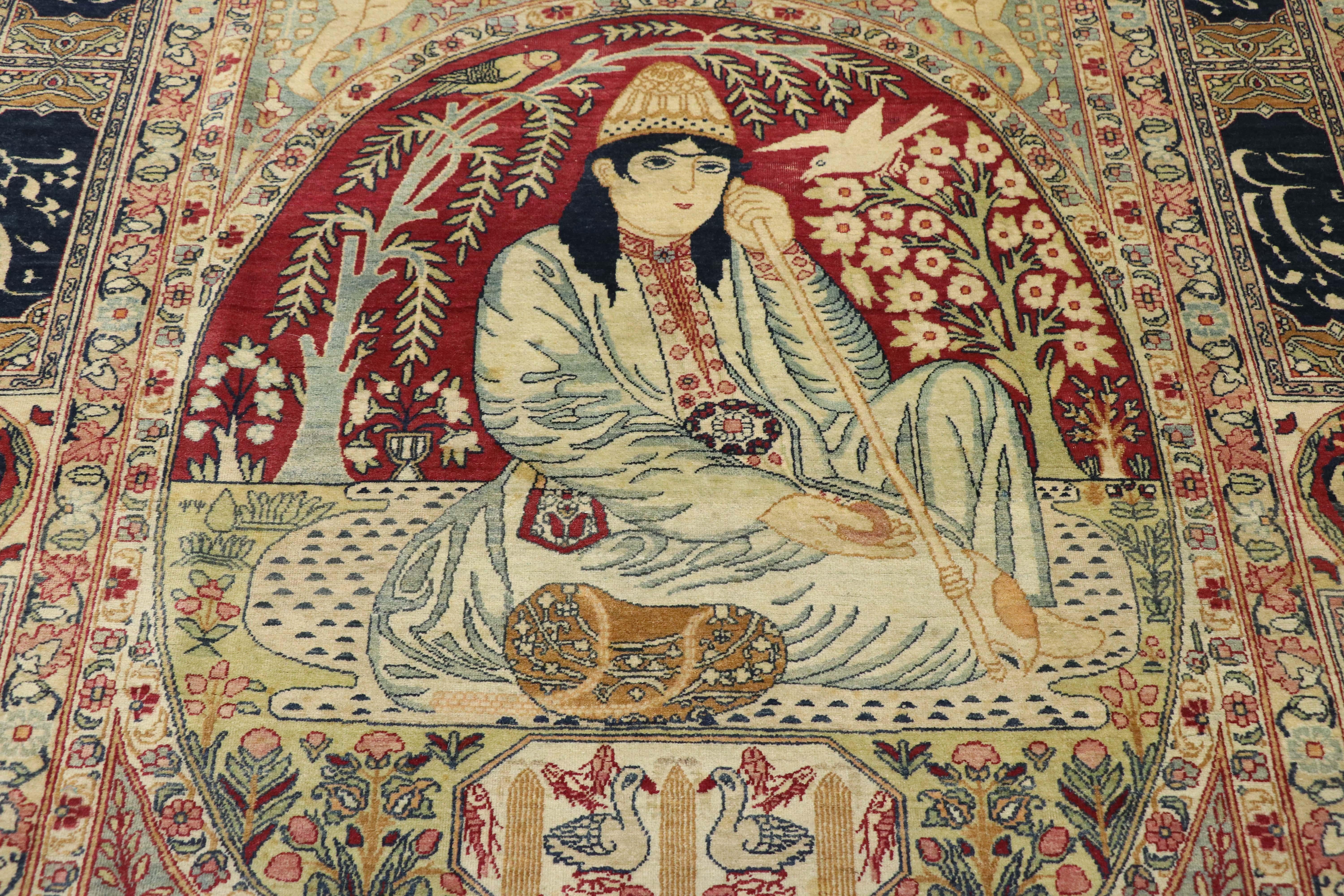 Alfombra pictórica persa antigua Kerman Derviche de 1880 Persa en venta
