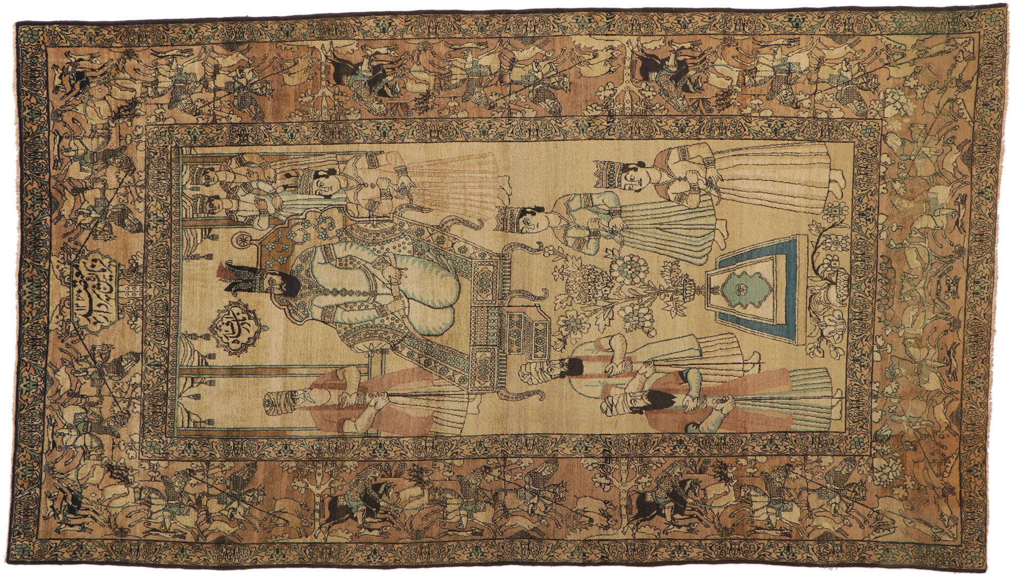 Antiker persischer Kerman Bildteppich, Nader Shah Afshahr, Wandteppich Wandbehang (Wolle) im Angebot