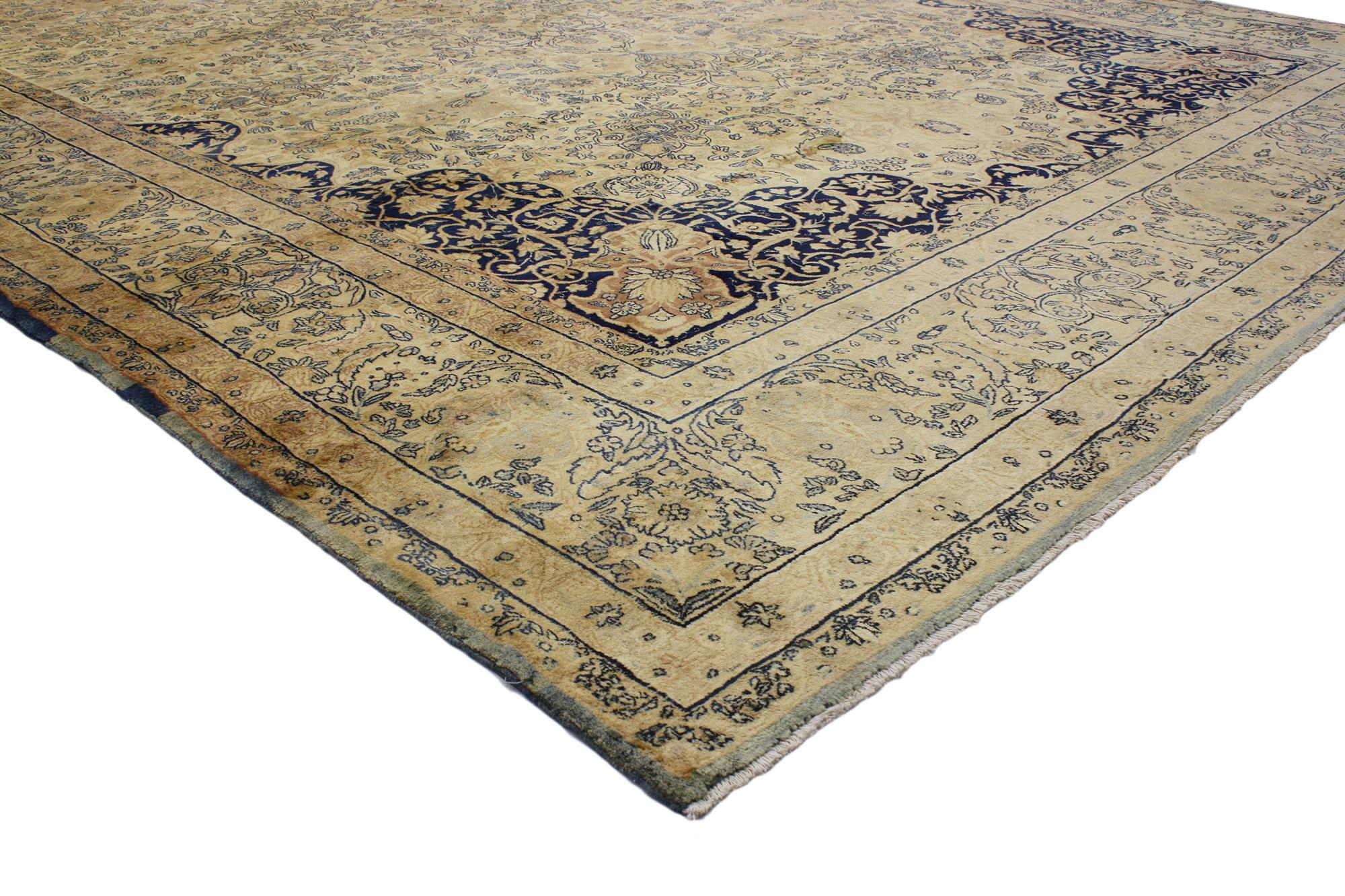74229 Antique Persian Kerman Rug, 11'00 x 16'10. Kerman rugs originate from the city of Kerman, nestled in south-central Iran. Renowned as one of Iran's key weaving centers, this city boasts a heritage steeped in the art of crafting exquisite