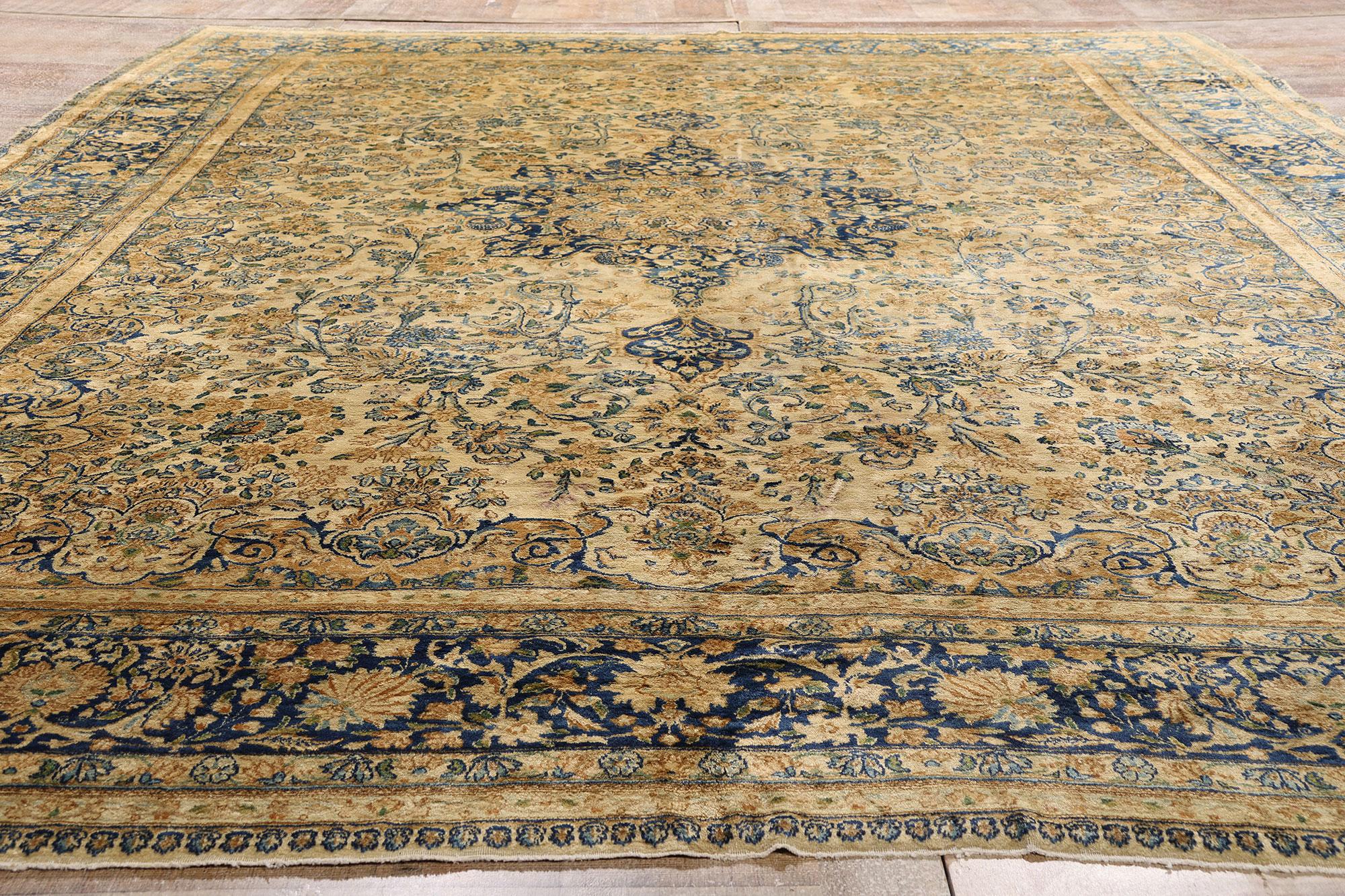 73582 Late 19th Century Antique Persian Lavar Kerman Rug, 10'00 x 14'01. Woven at the confluence of poetry and prestige, this hand-knotted wool Persian Lavar Kerman rug from the late 19th century is an exquisite, one-of-a-kind masterpiece born of
