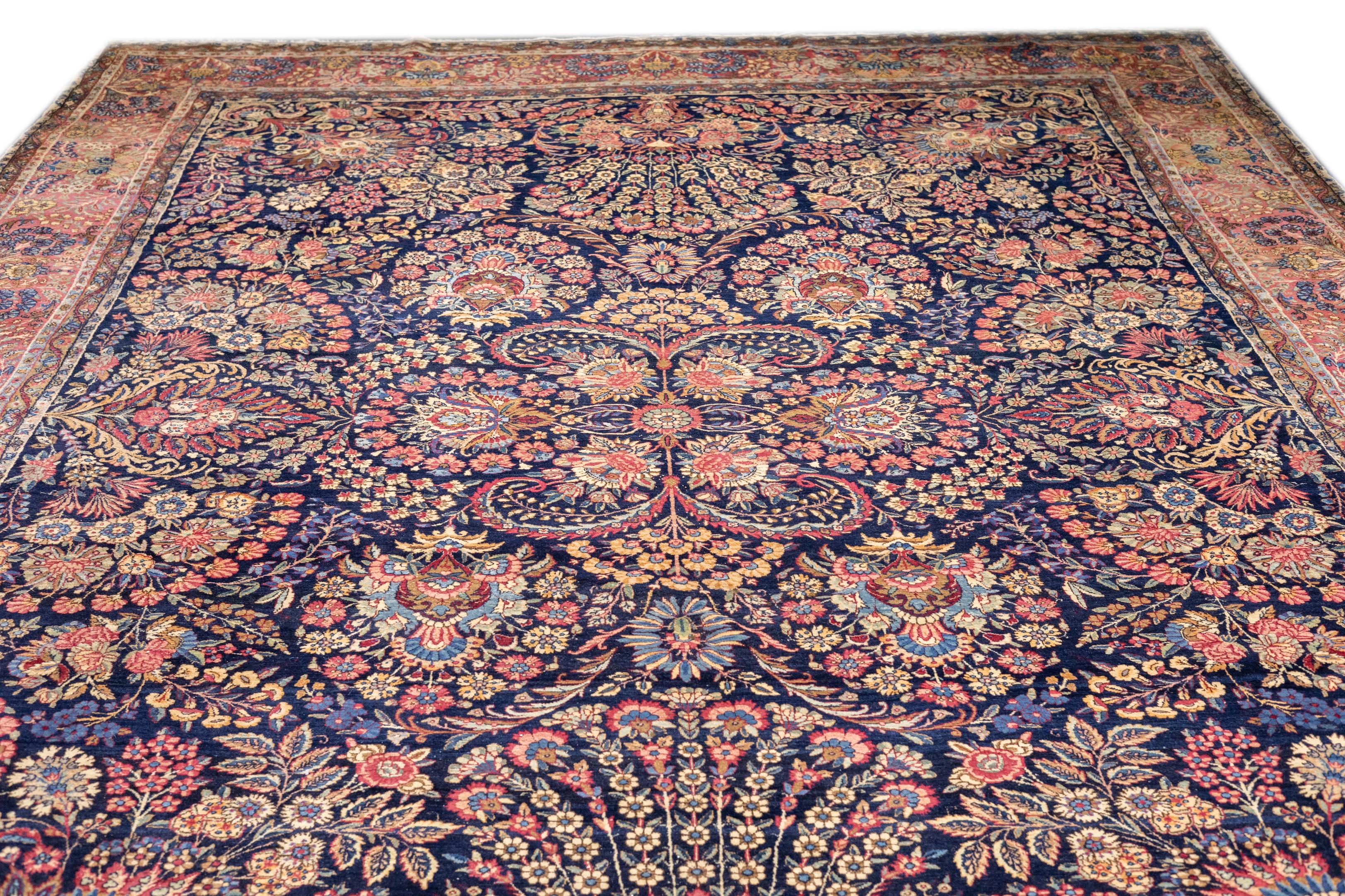 Laine Tapis persan ancien Kerman 10'1'' x 14'3'' en vente