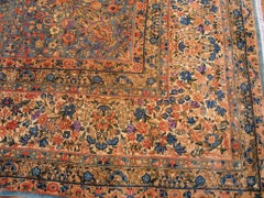 1920s Blue Floral Antique Persian Kirman Carpet 13'10" x 16'8" Knotted Wool Rug