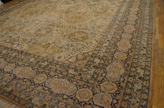 1920s Ivory Blue Neutral Antique Persian Kerman Carpet 15'6" x 22'2" Wool Rug