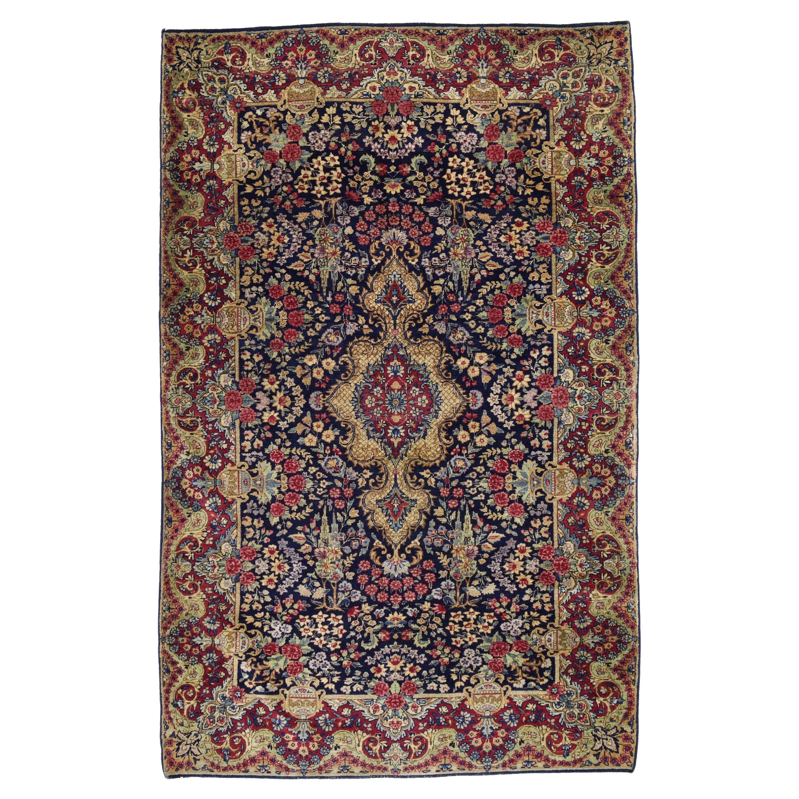Antique Persian Kerman Rug 4'0" x 6’6" For Sale