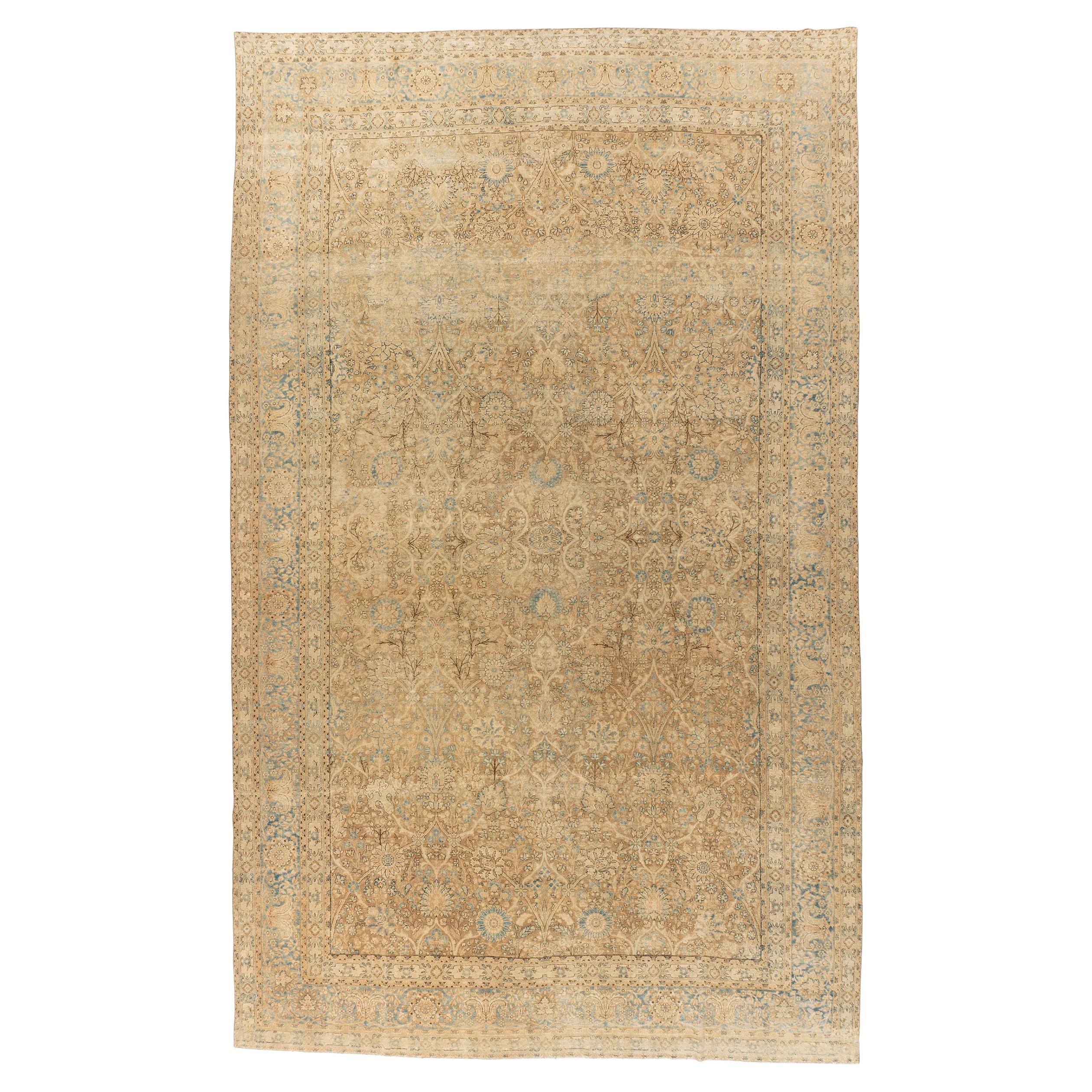 Antique Circa 1910 Persian Kerman Wool Living Room Rug Hand Knotted 8'8 X 14'3 For Sale