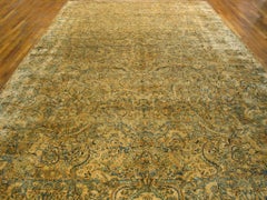 1920s Beige Damask Antique Persian Kirman Carpet 9'10"x17' Handknotted Wool Rug