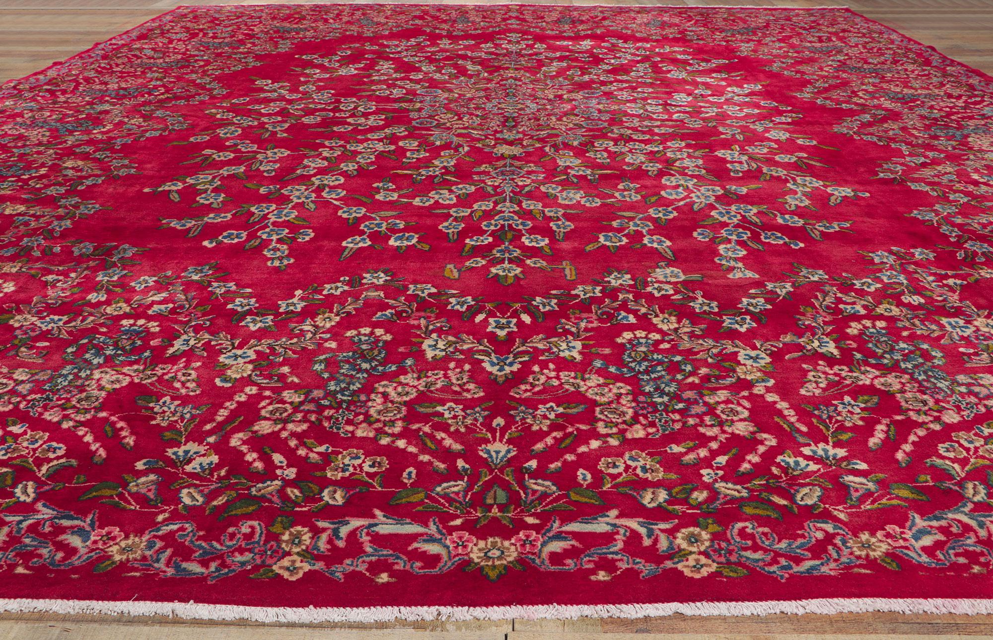 Antique Red Persian Floral Kerman Carpet, 13'00 ft x 16'00 ft 3