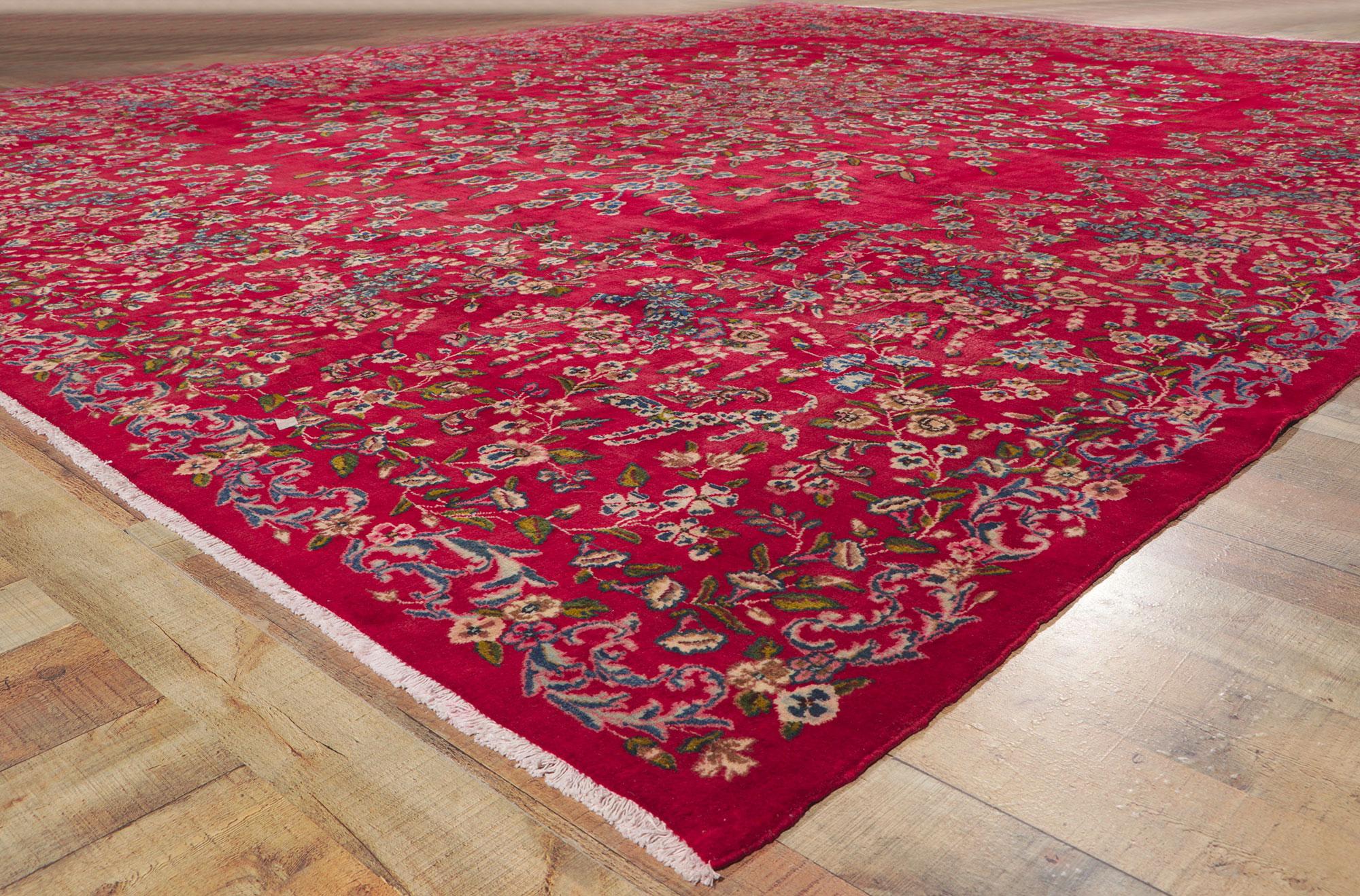 Antique Red Persian Floral Kerman Carpet, 13'00 ft x 16'00 ft 2