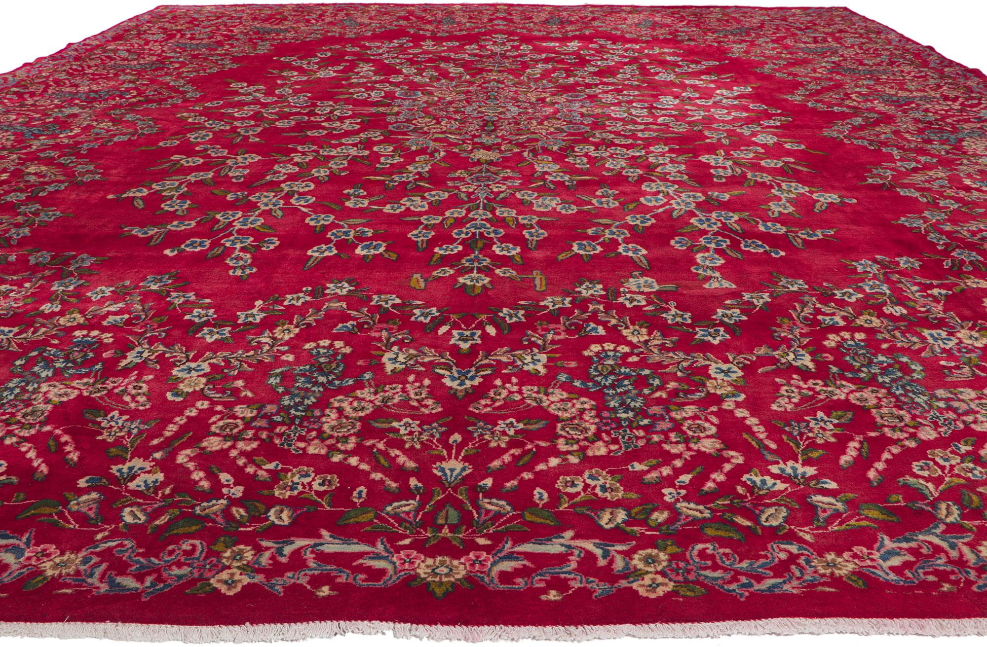 Kirman Antique Red Persian Floral Kerman Carpet, 13'00 ft x 16'00 ft