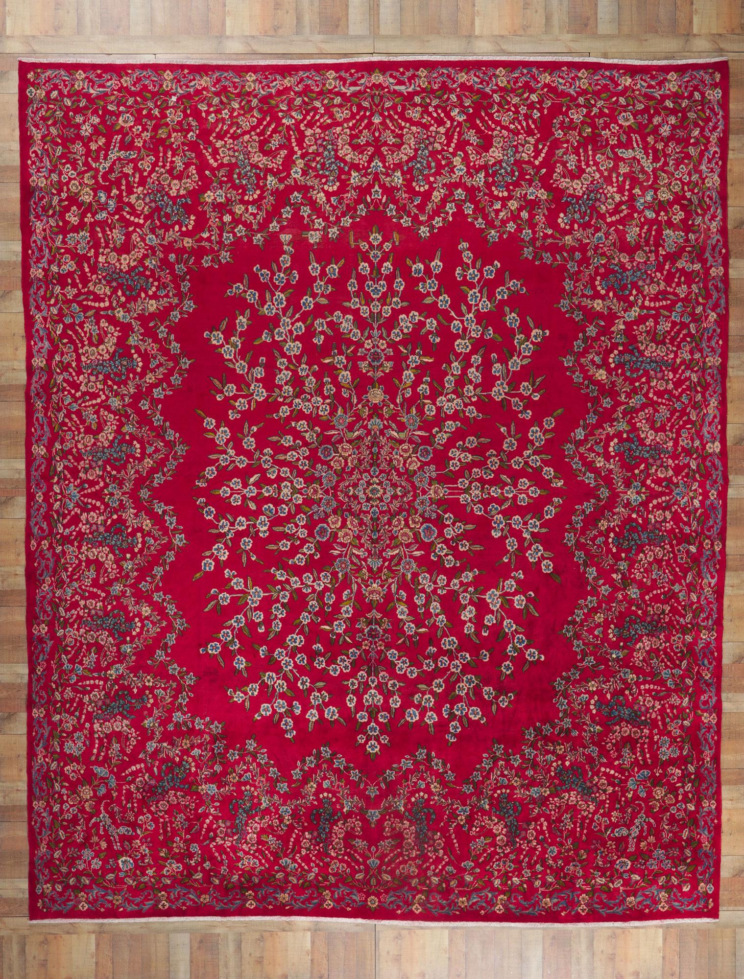 Antique Red Persian Floral Kerman Carpet, 13'00 ft x 16'00 ft 4