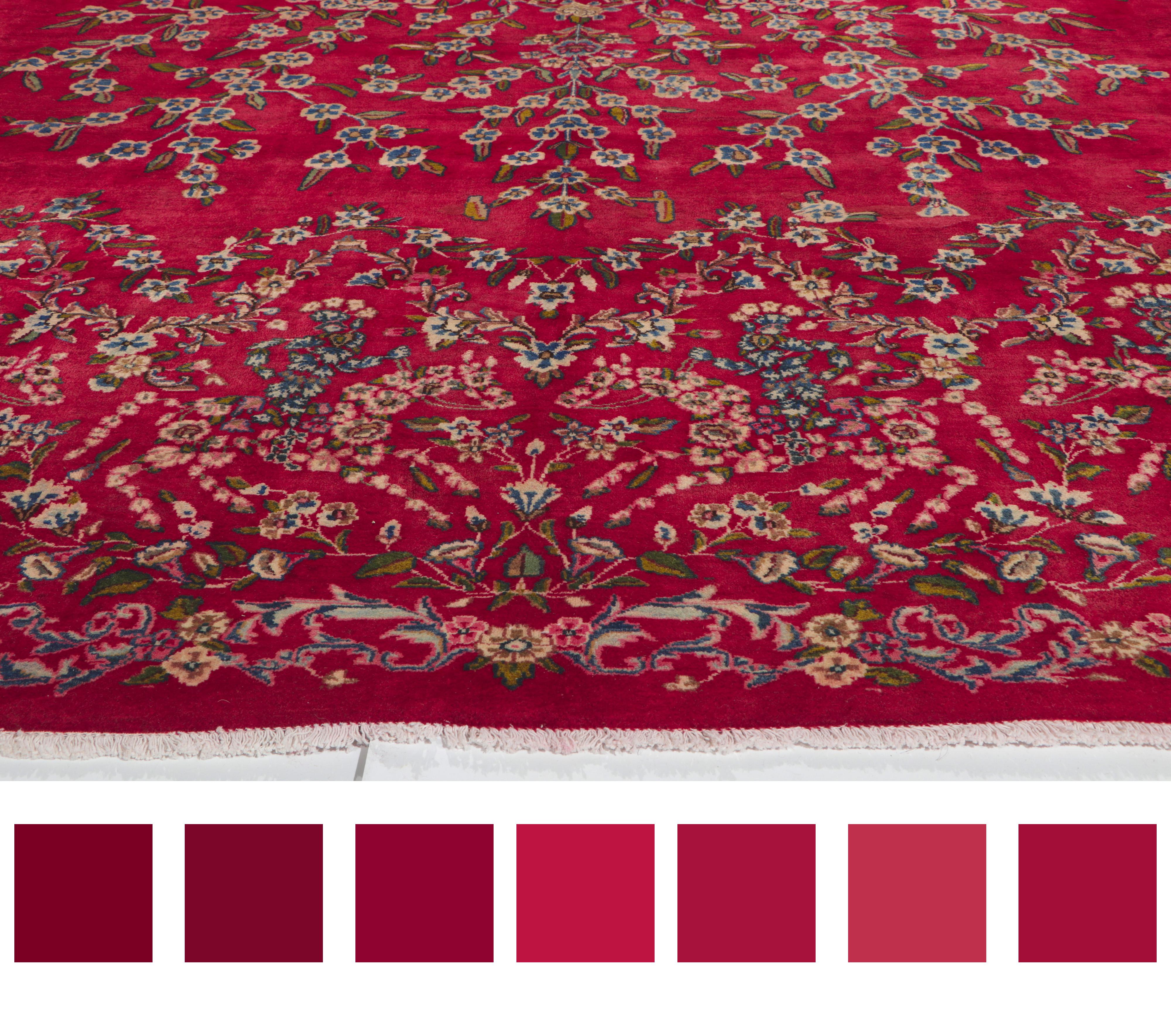 Wool Antique Red Persian Floral Kerman Carpet, 13'00 ft x 16'00 ft