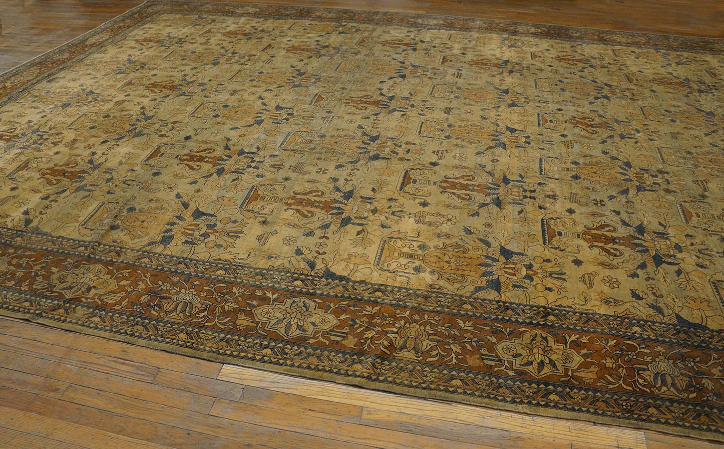Wool 19th Century S.E. Persian Kirman Lavar Carpet ( 12'4