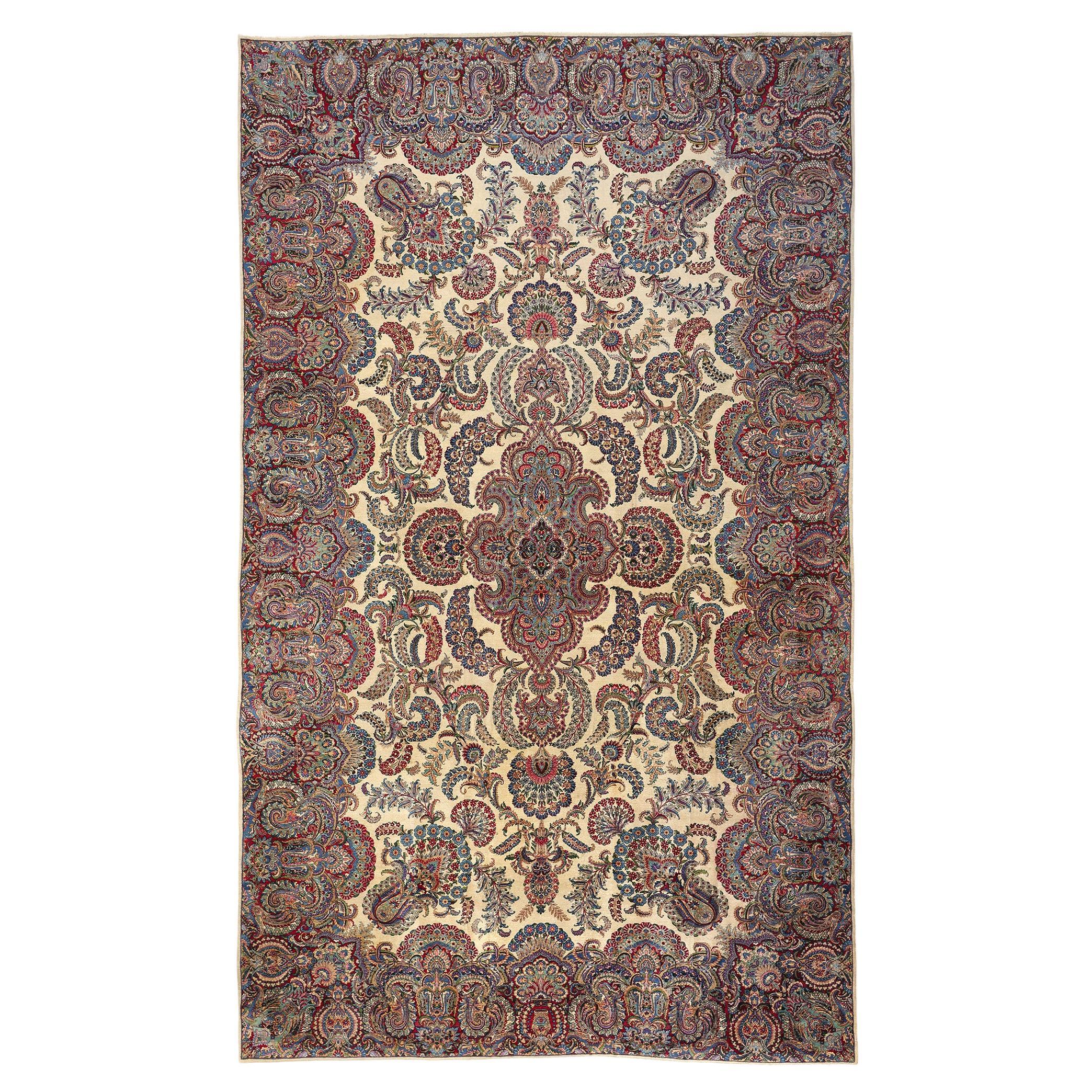 Antique Persian Kerman Carpet For Sale