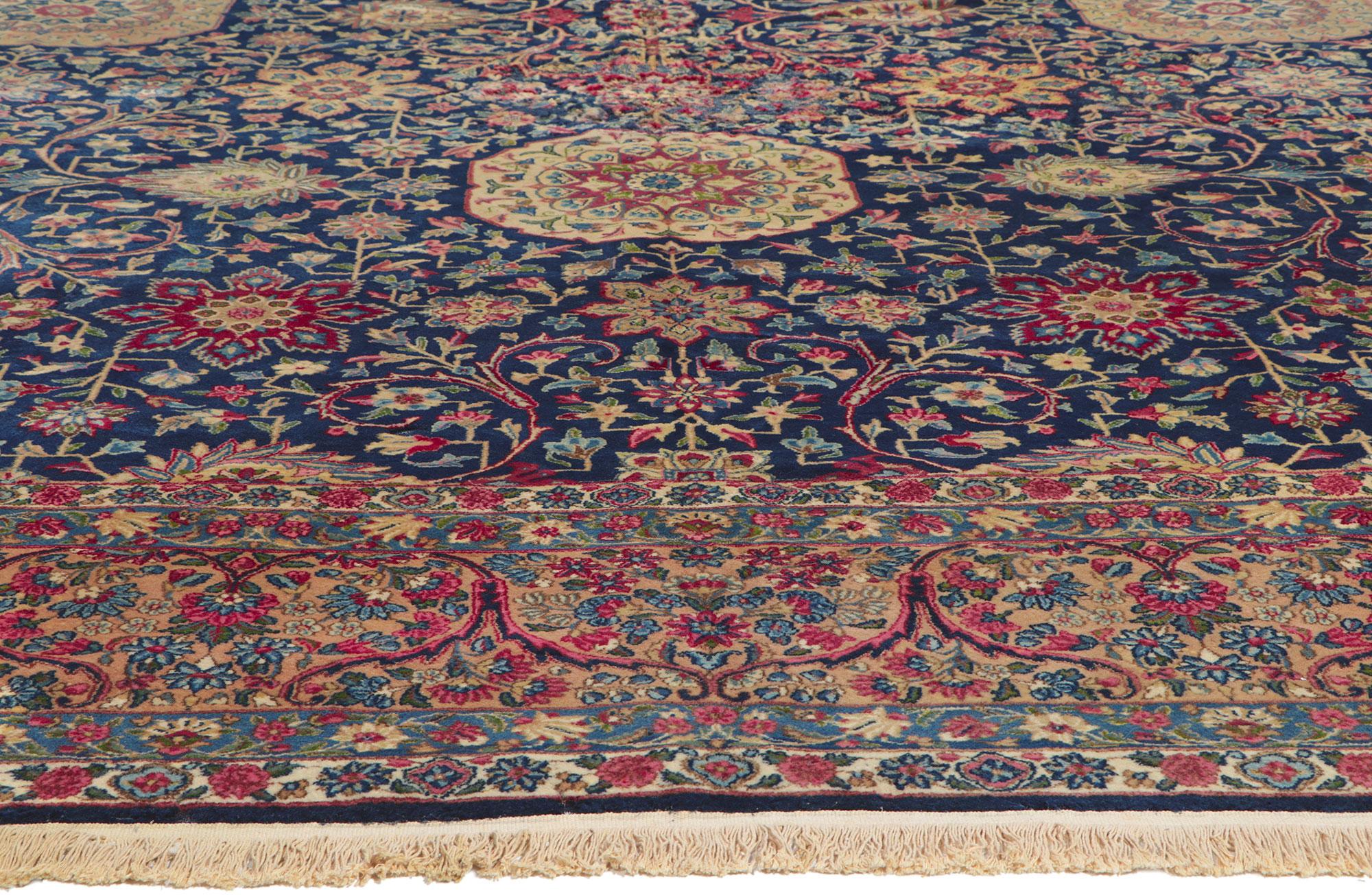 Antique Persian Kerman Rug Hotel Lobby Size Carpet In Good Condition For Sale In Dallas, TX