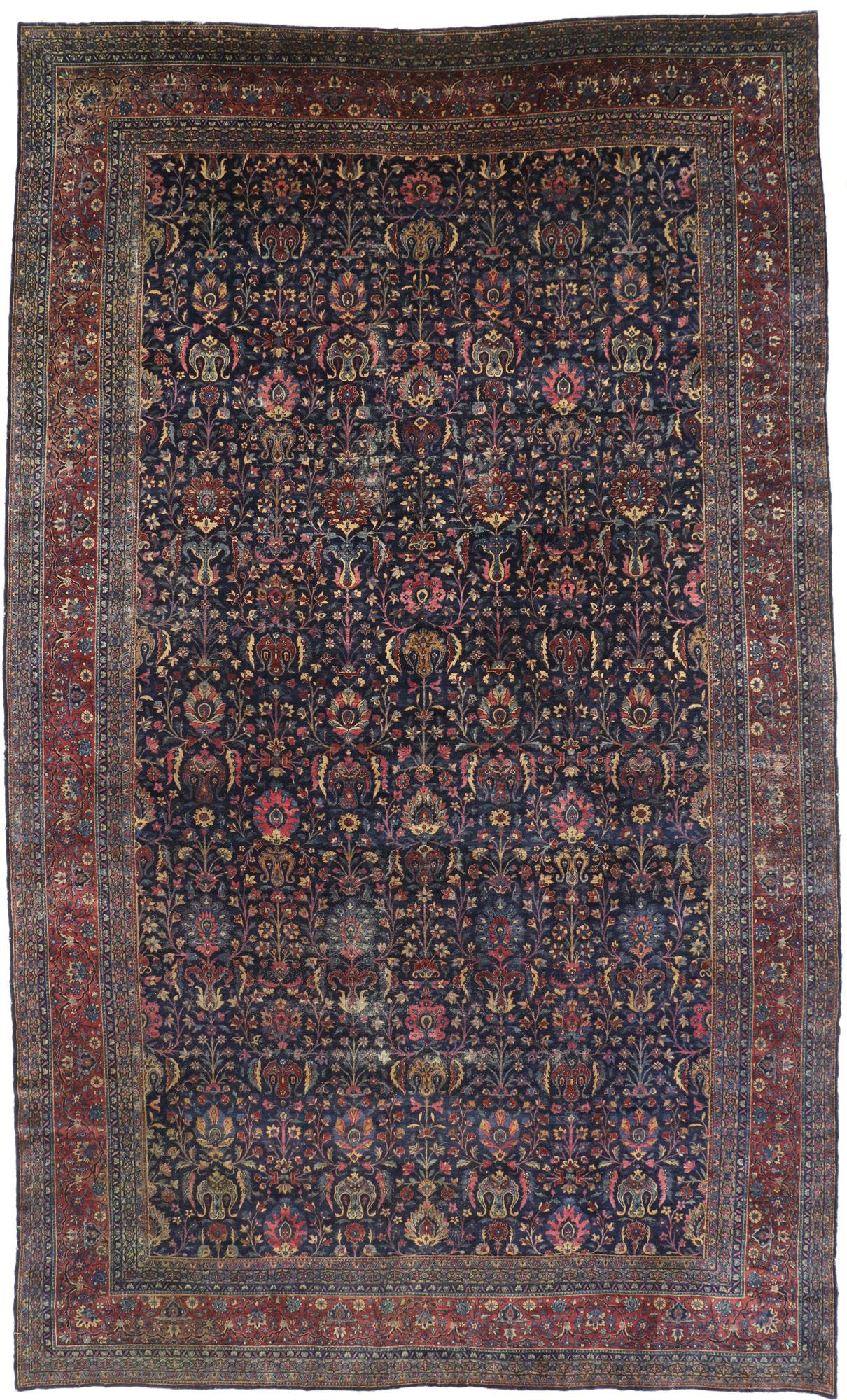 Wool Antique Persian Kerman Rug, Hotel Lobby Size Carpet For Sale