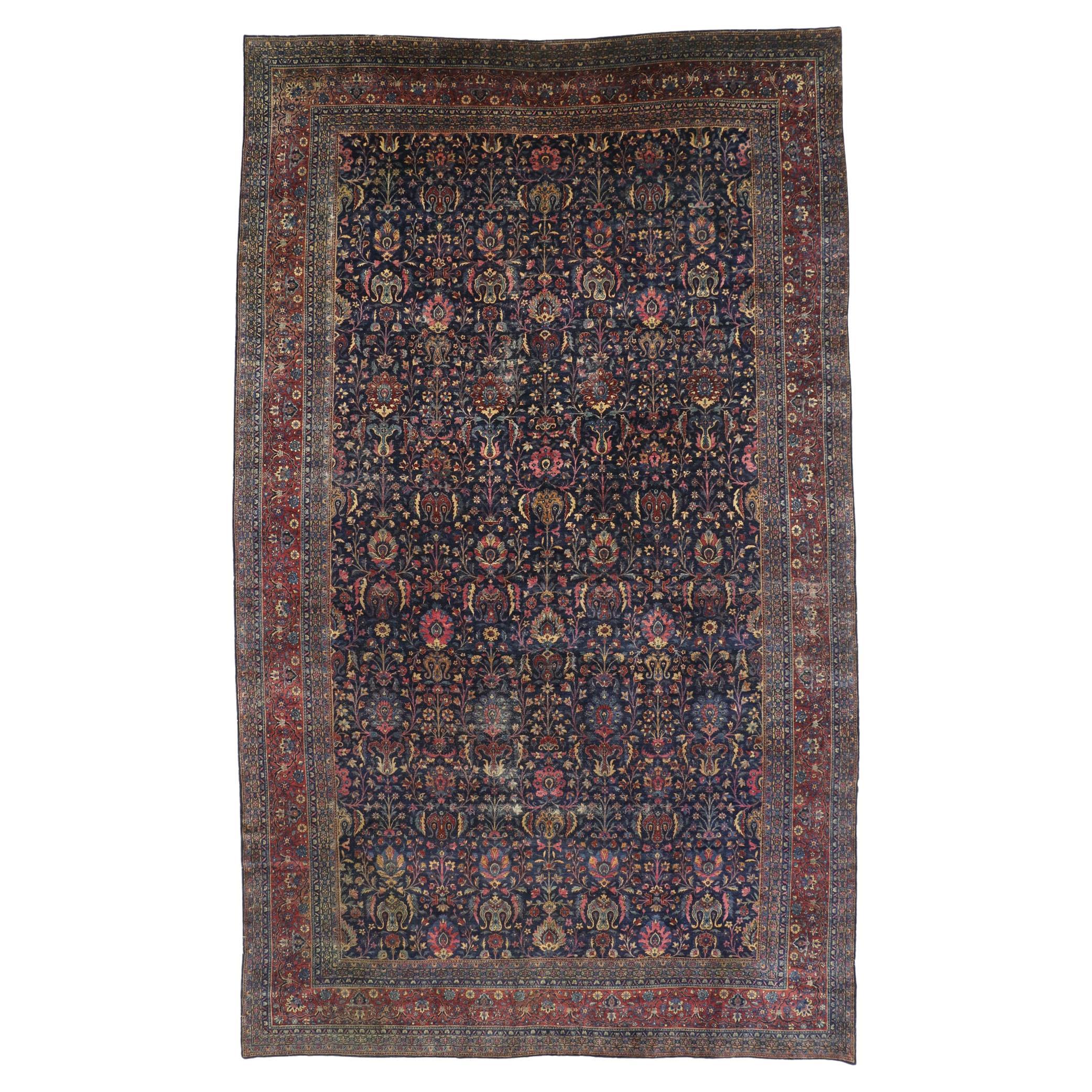 Antique Persian Kerman Rug, Hotel Lobby Size Carpet