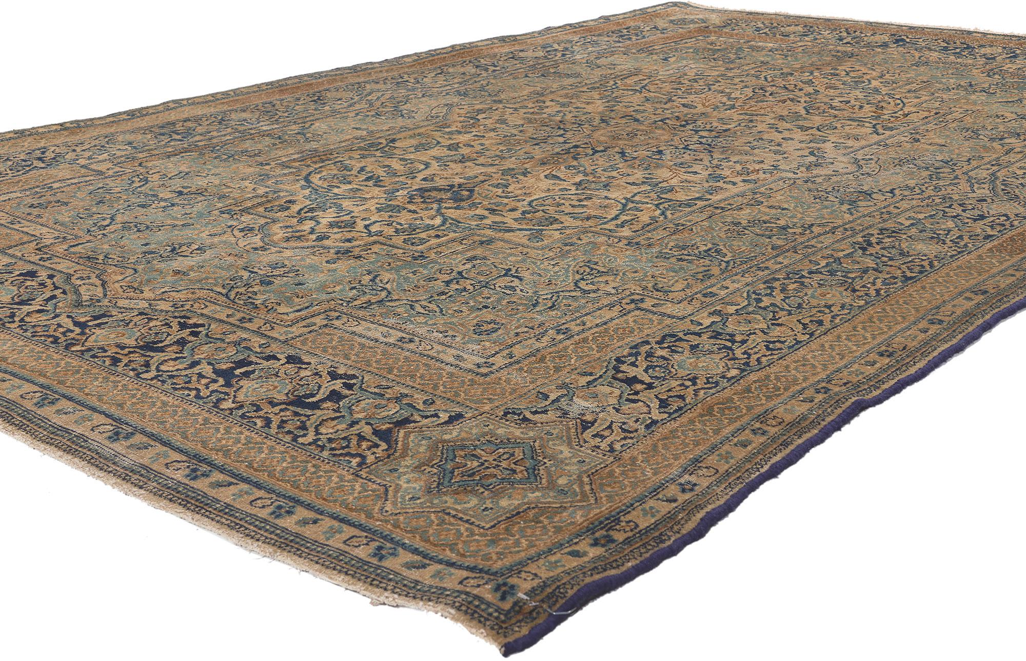 73657 Antique Persian Kerman Rug, 06'00 x 09'04.
Quiet luxury meets classic elegance in this antique Persian Kerman rug. The intricate floral design and tranquil colorway woven into this piece work together creating warmth and depth. Taking center