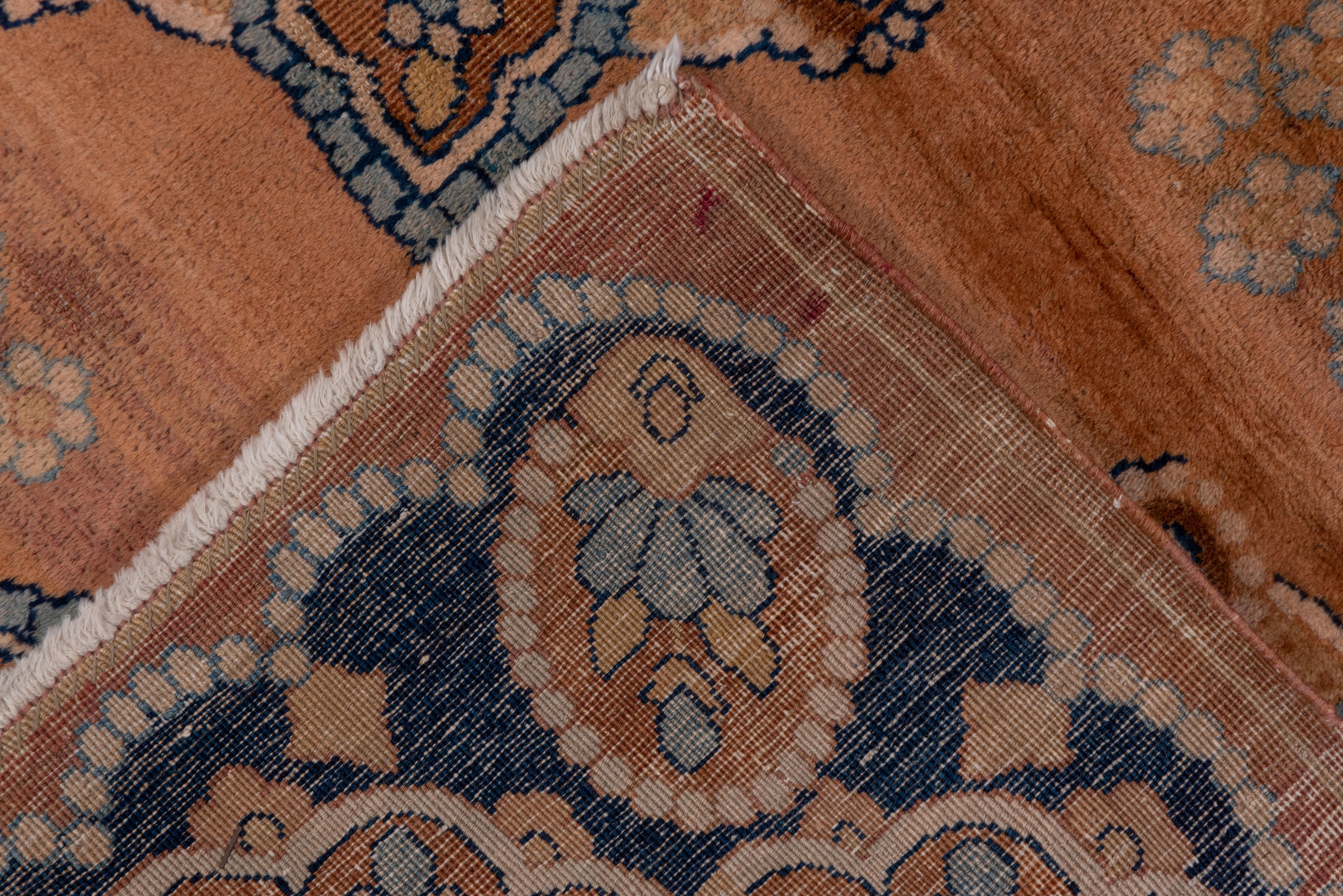 Kirman Antique Persian Kerman Rug, Soft Orange Field, Blue Accents