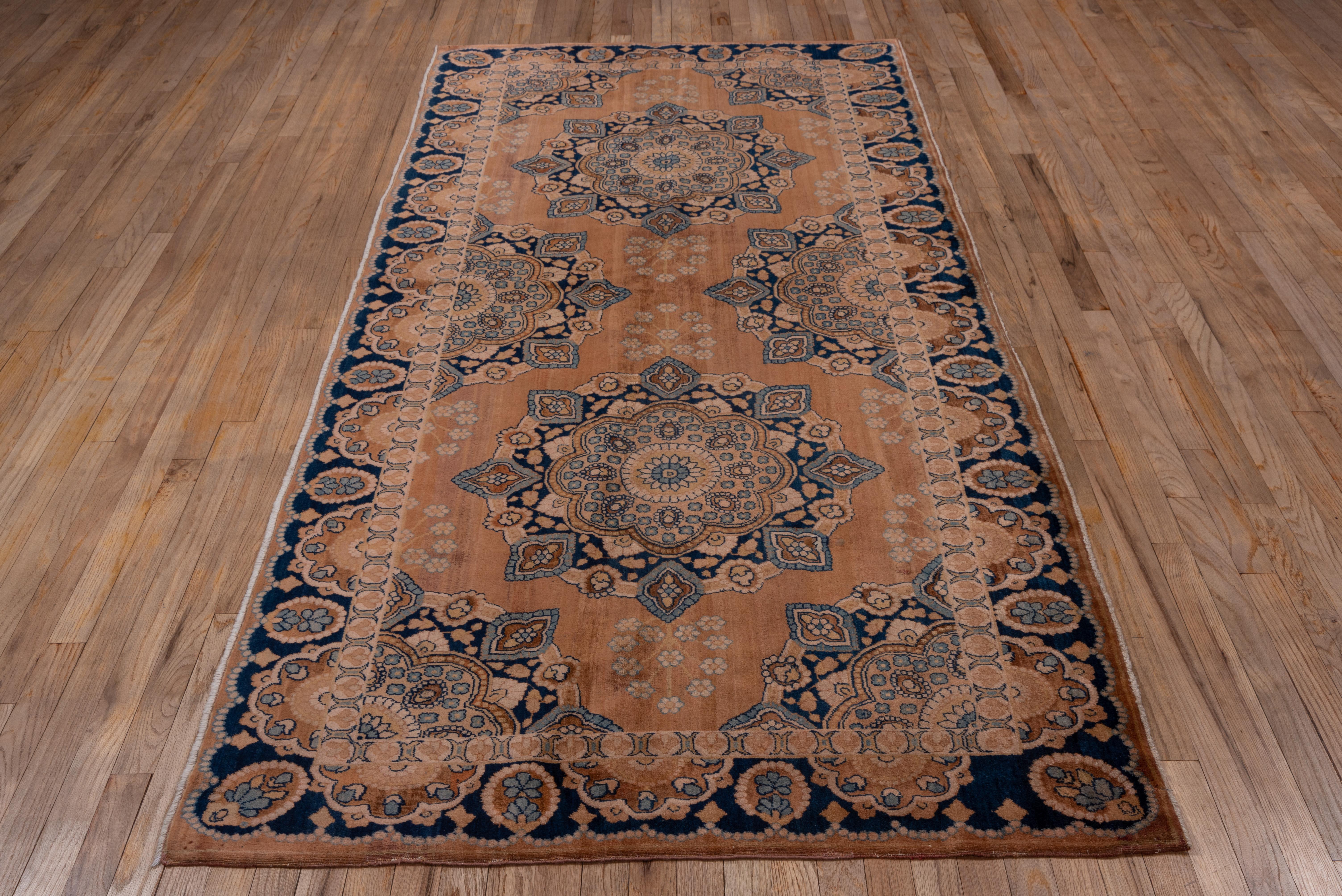 Antique Persian Kerman Rug, Soft Orange Field, Blue Accents In Good Condition In New York, NY