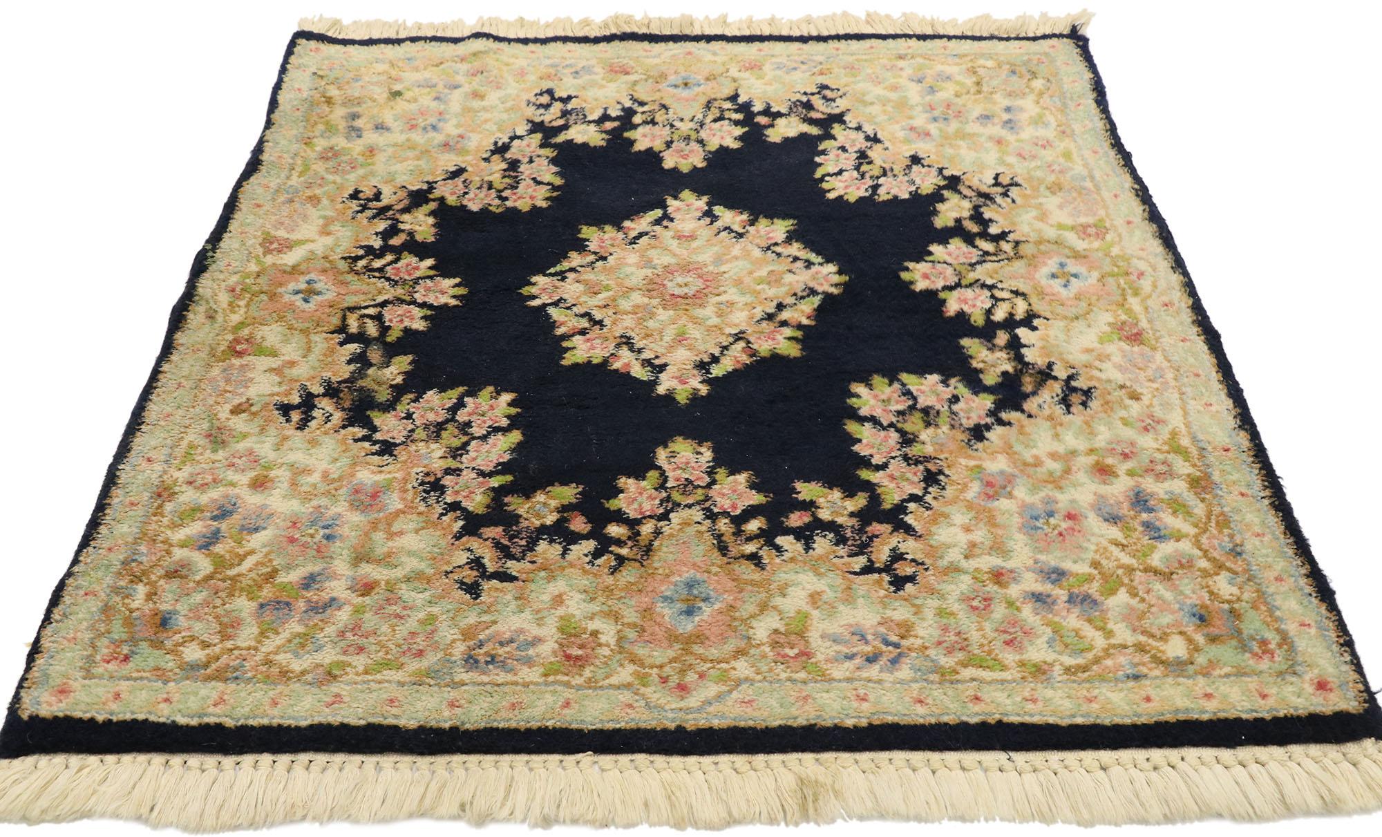 Kirman Antique Persian Kerman Rug with Baroque Style, Small Accent Rug For Sale