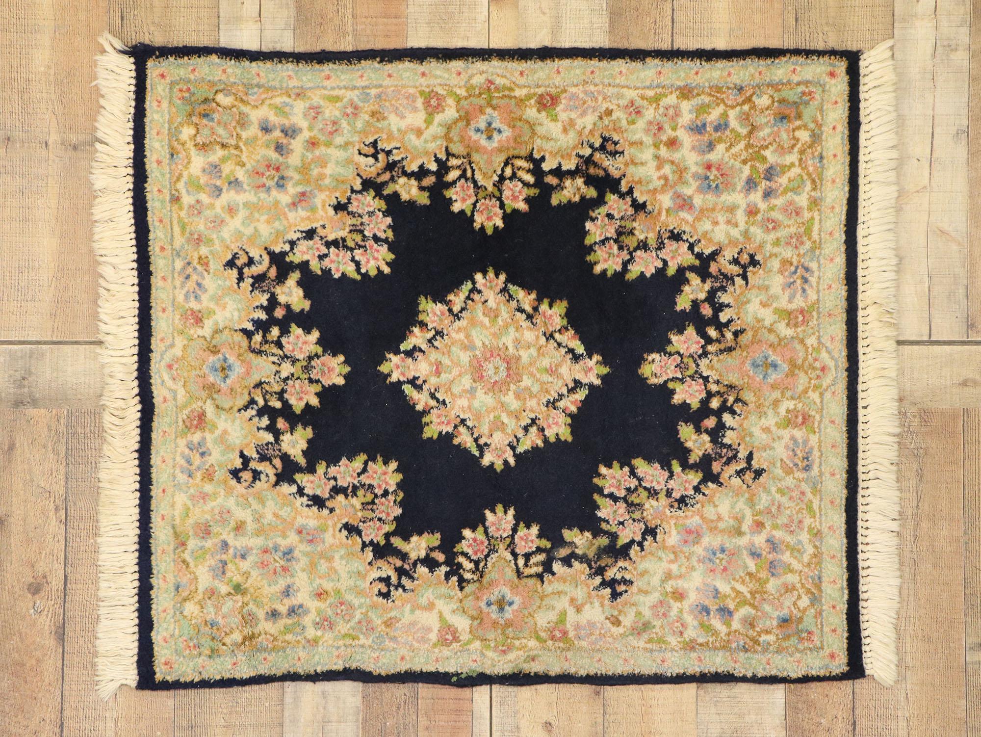 Antique Persian Kerman Rug with Baroque Style, Small Accent Rug For Sale 1