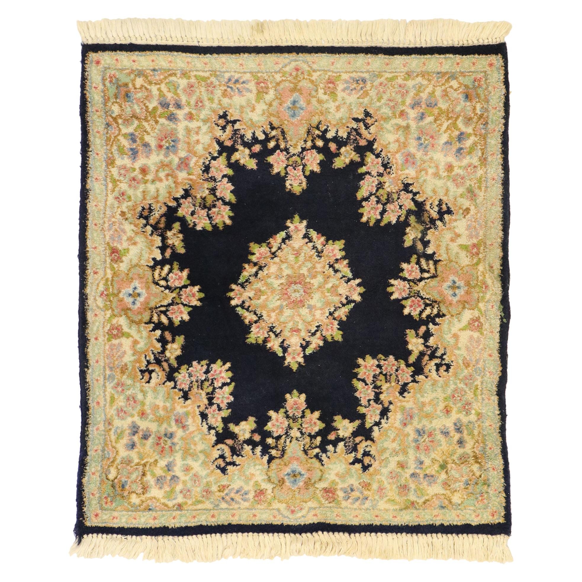 Antique Persian Kerman Rug with Baroque Style, Small Accent Rug For Sale