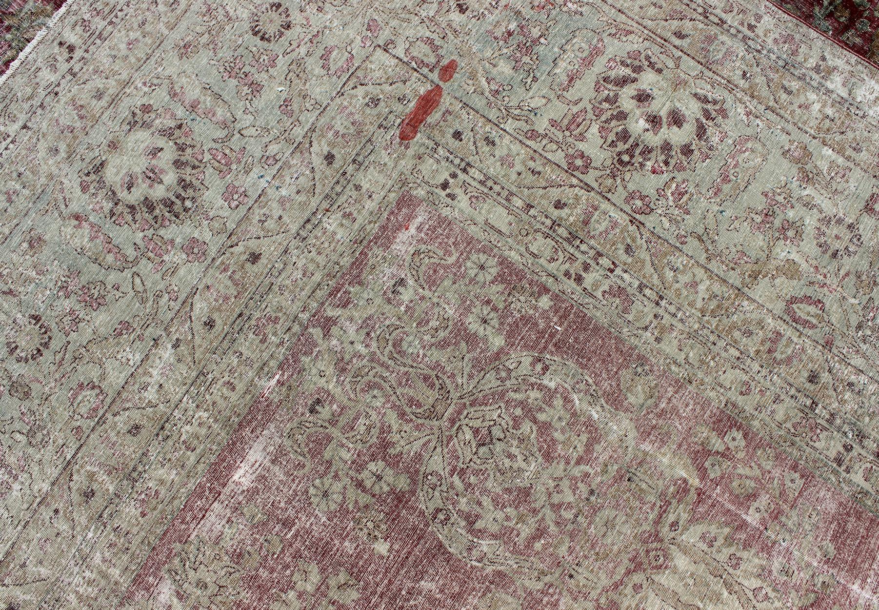 Distressed Antique Persian Lavar Kerman Rug in All-Over Intricate Floral Design For Sale 9