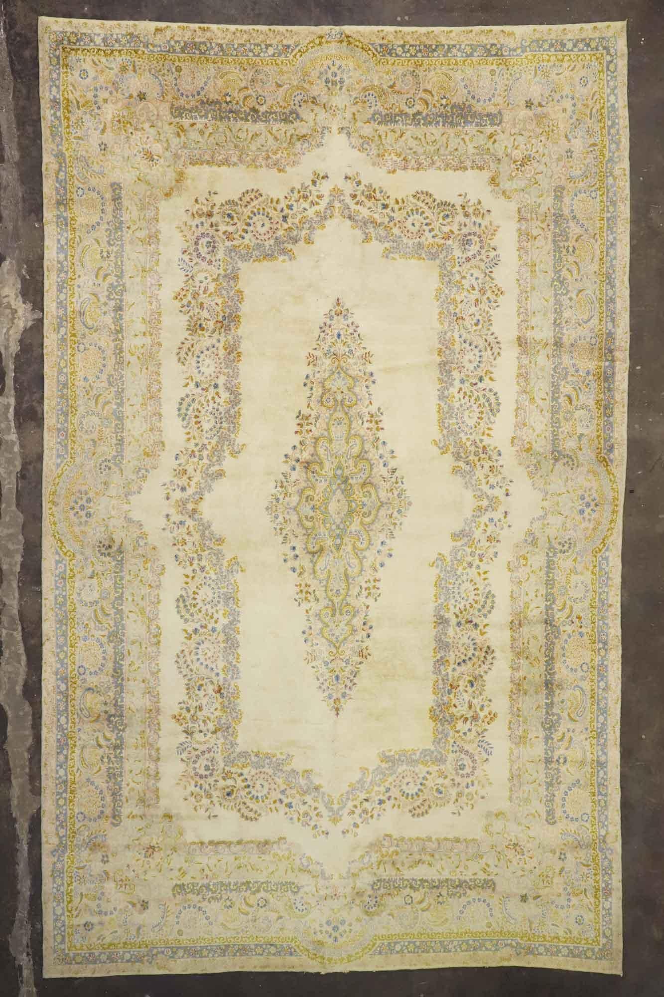 Oversized Antique Persian Kerman Rug, Baroque Meets Bridgerton Regencycore For Sale 1