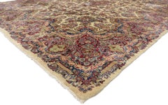 Whispers of Versailles: Antique Persian Kerman Palace Rug of Aristocratic Grace