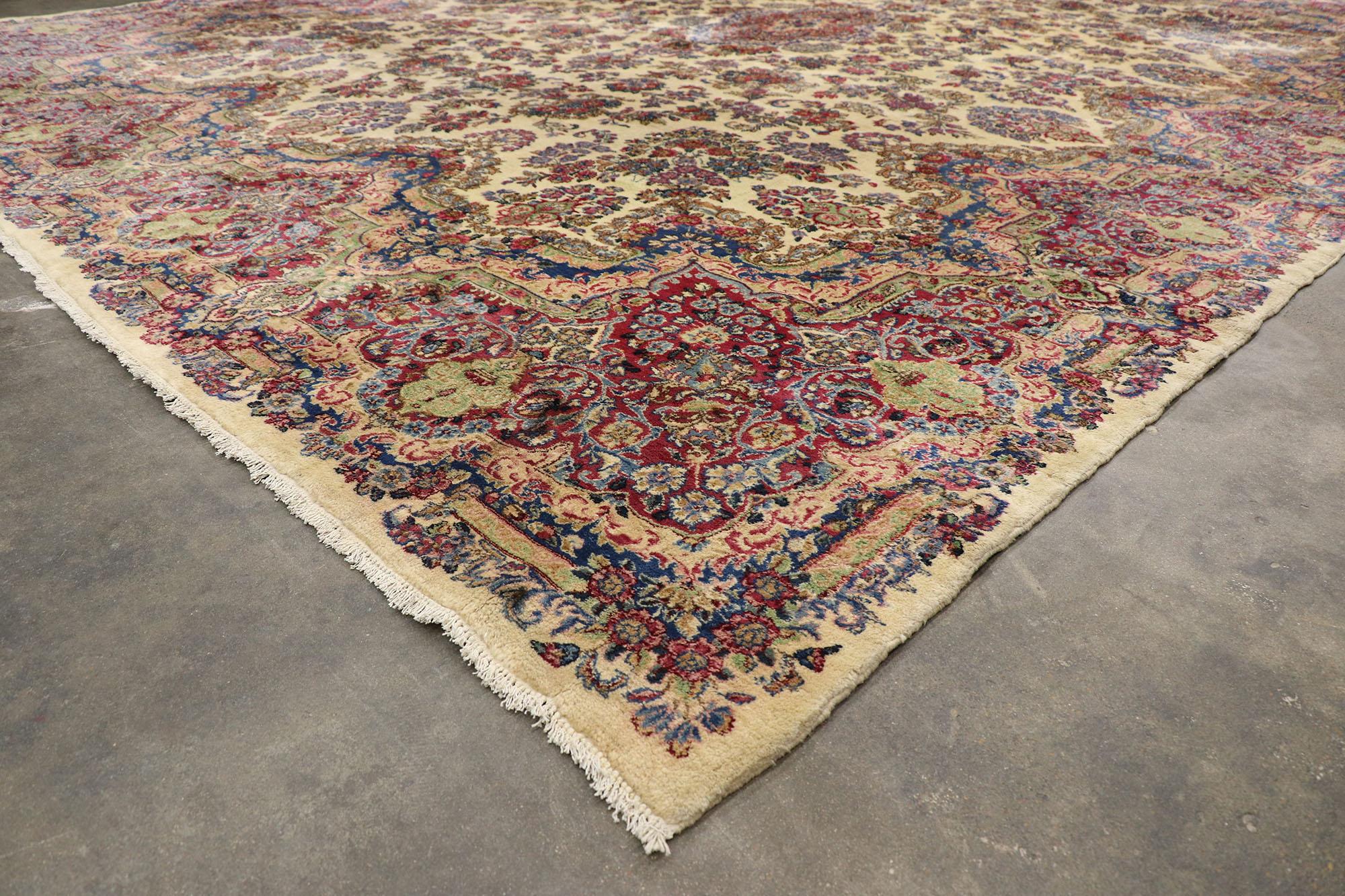 Wool Antique Persian Kerman Rug with French Victorian Style, Antique Kirman Rug For Sale