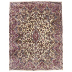 Ancien tapis persan Kerman de style victorien français, tapis Kirman ancien