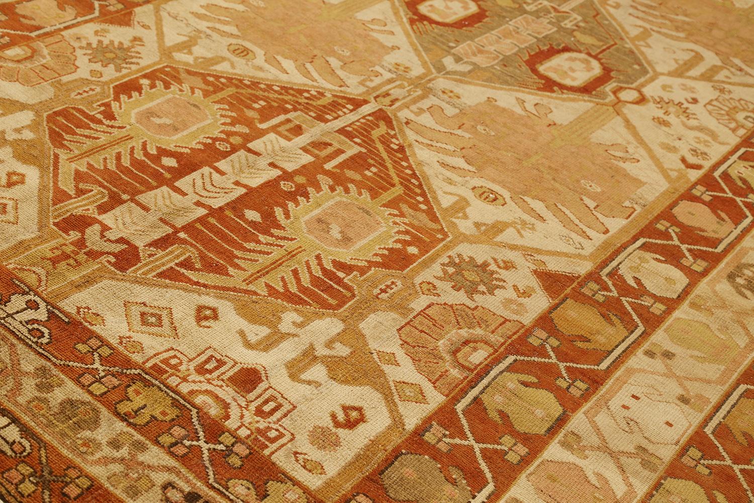 Other Antique Persian Kerman Rug with Red and Beige Botanical Motif on Ivory Field For Sale